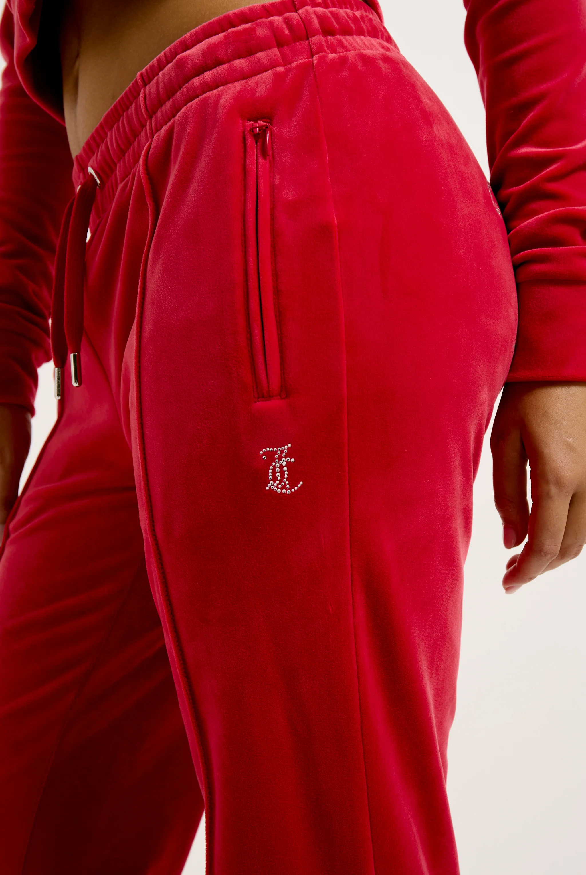 ASTOR RED VELOUR DIAMANTÉ TRACKSUIT BOTTOM - Image 4