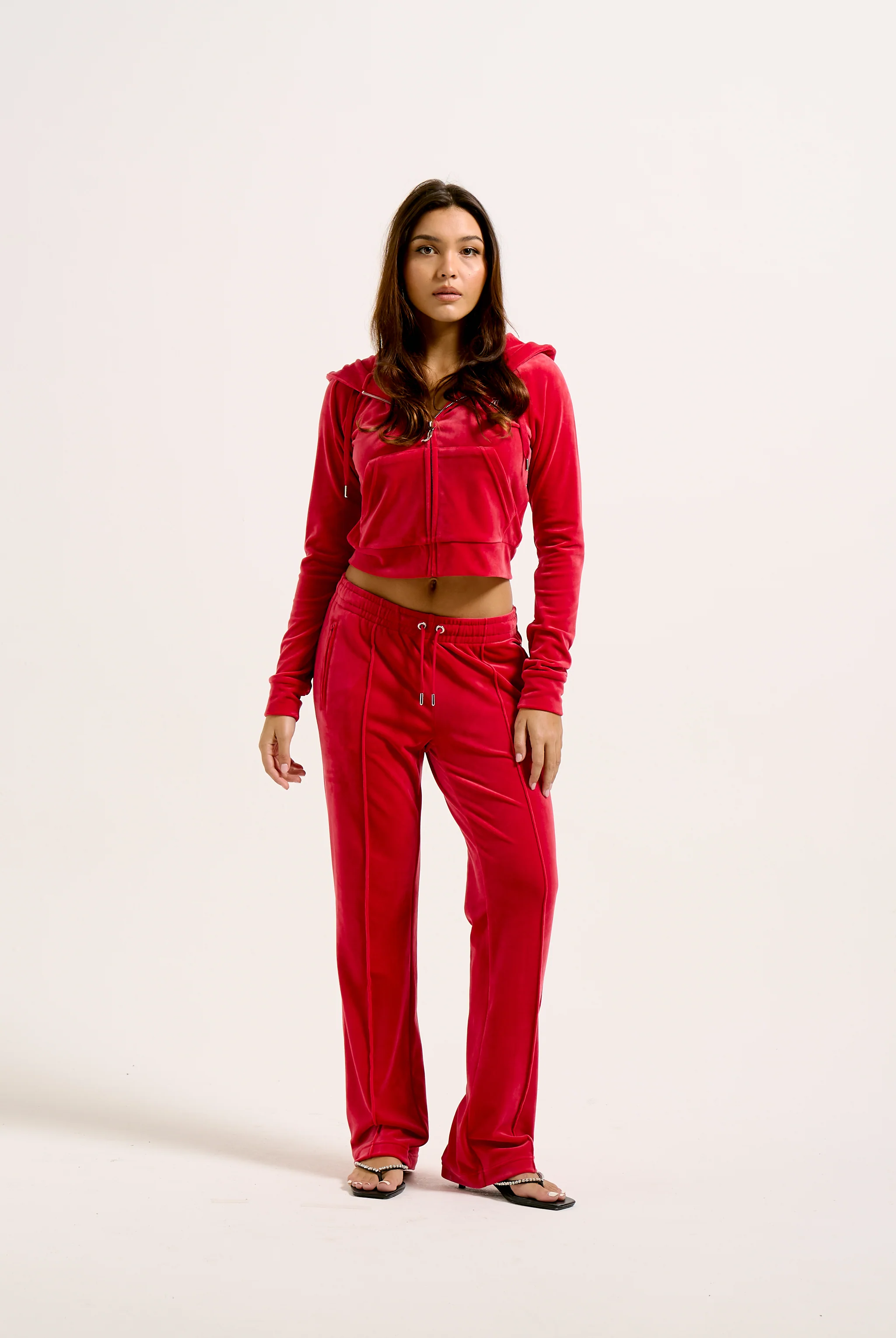 ASTOR RED VELOUR DIAMANTÉ TRACKSUIT BOTTOM - Image 7