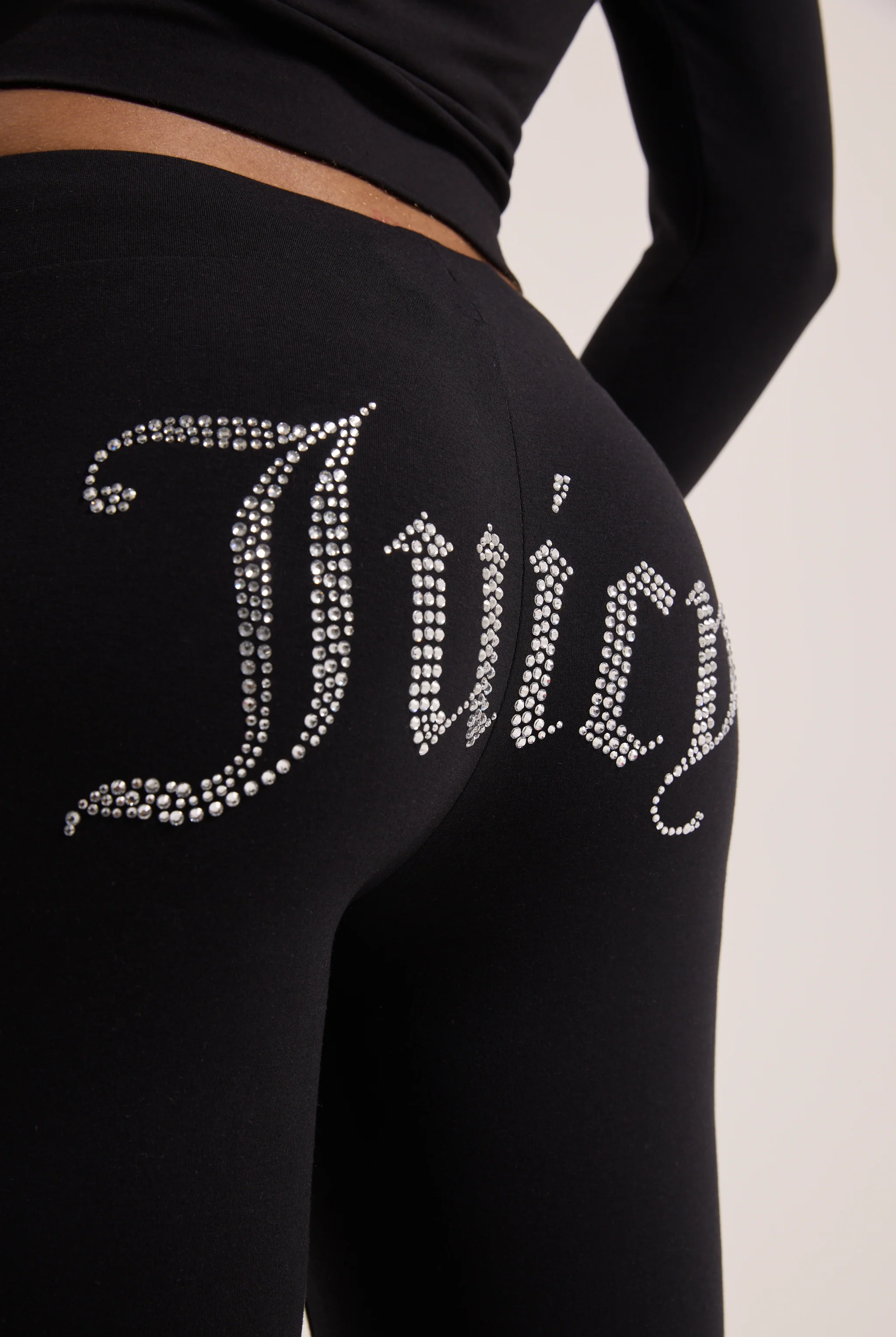 BLACK DIAMANTÉ LUXURY JERSEY LOW RISE PANT - Image 3