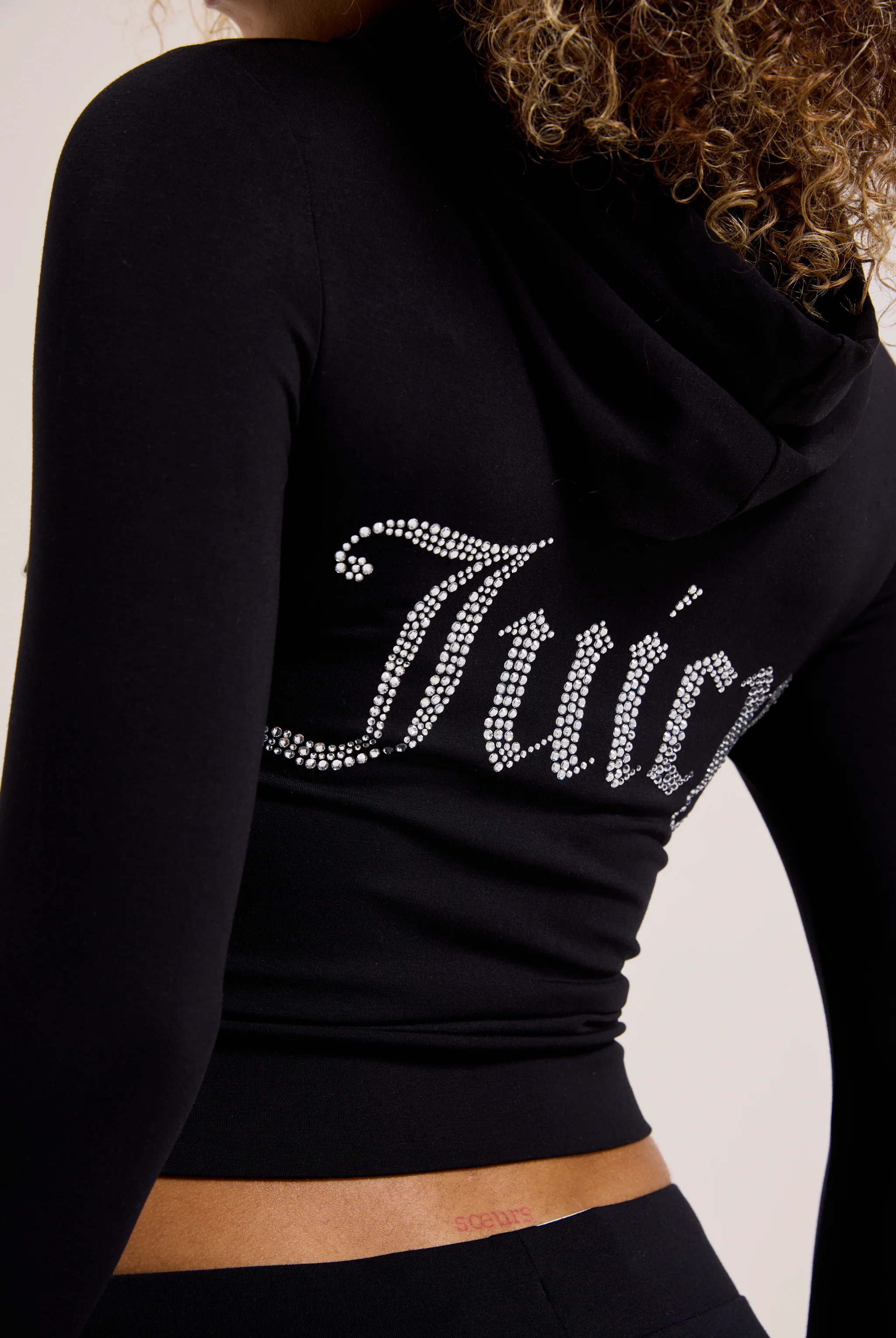 BLACK DIAMANTÉ LUXURY JERSEY ZIP-THROUGH HOODIE - Image 5