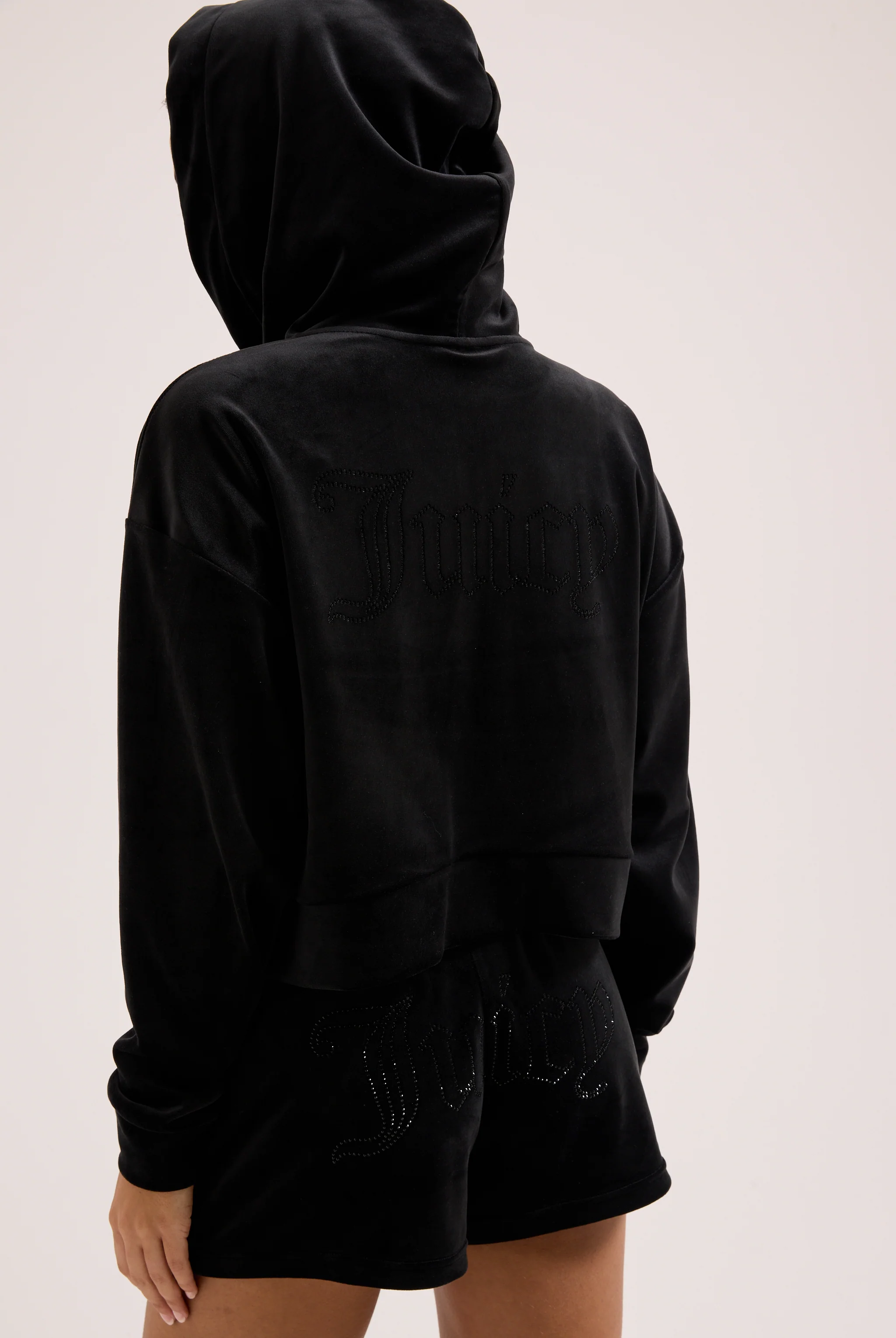BLACK VELOUR OUTLINE DIAMANTÉ TRACK SHORTS - Image 5
