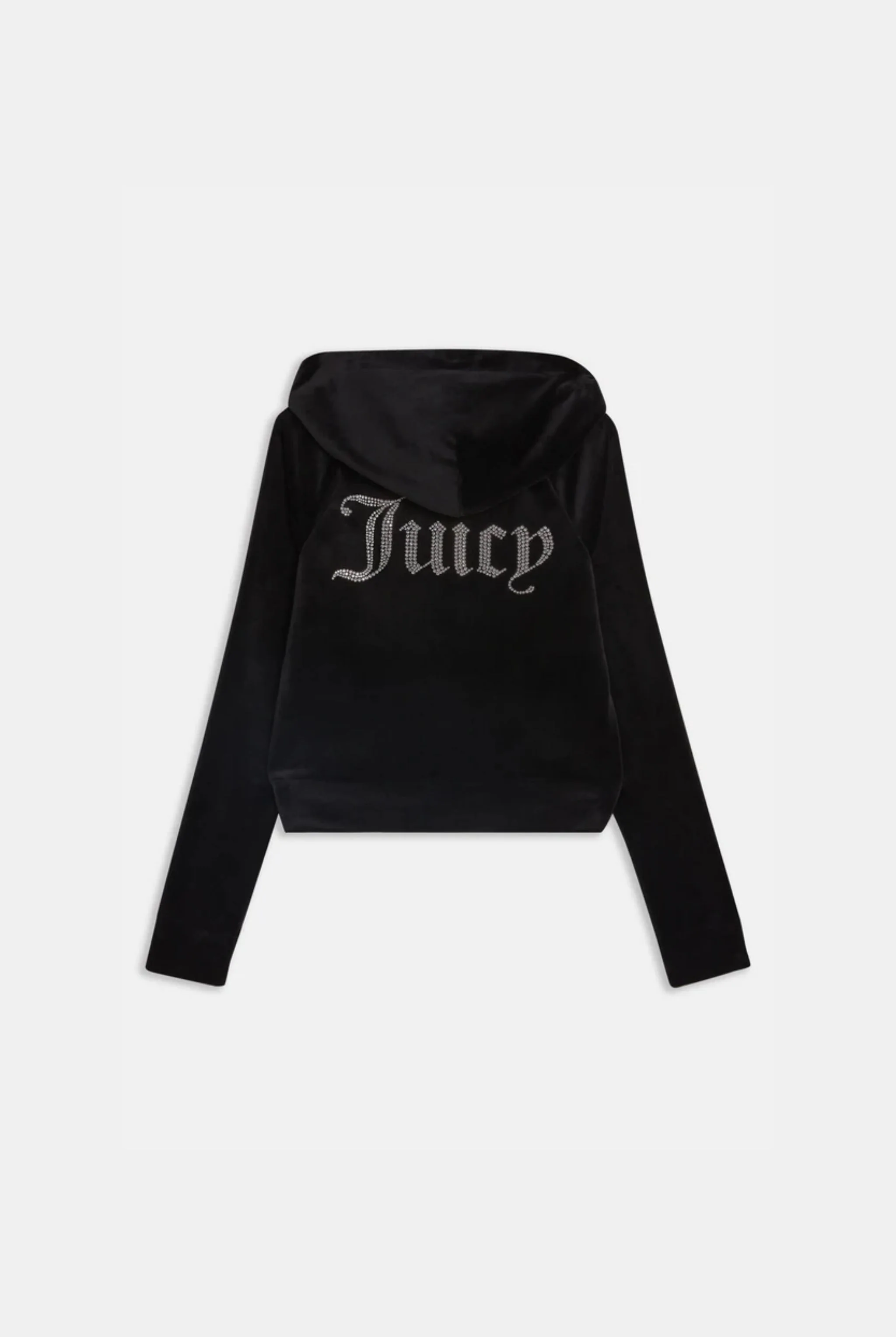 BLACK DIAMANTÉ VELOUR ZIP-THROUGH HOODIE - Image 5