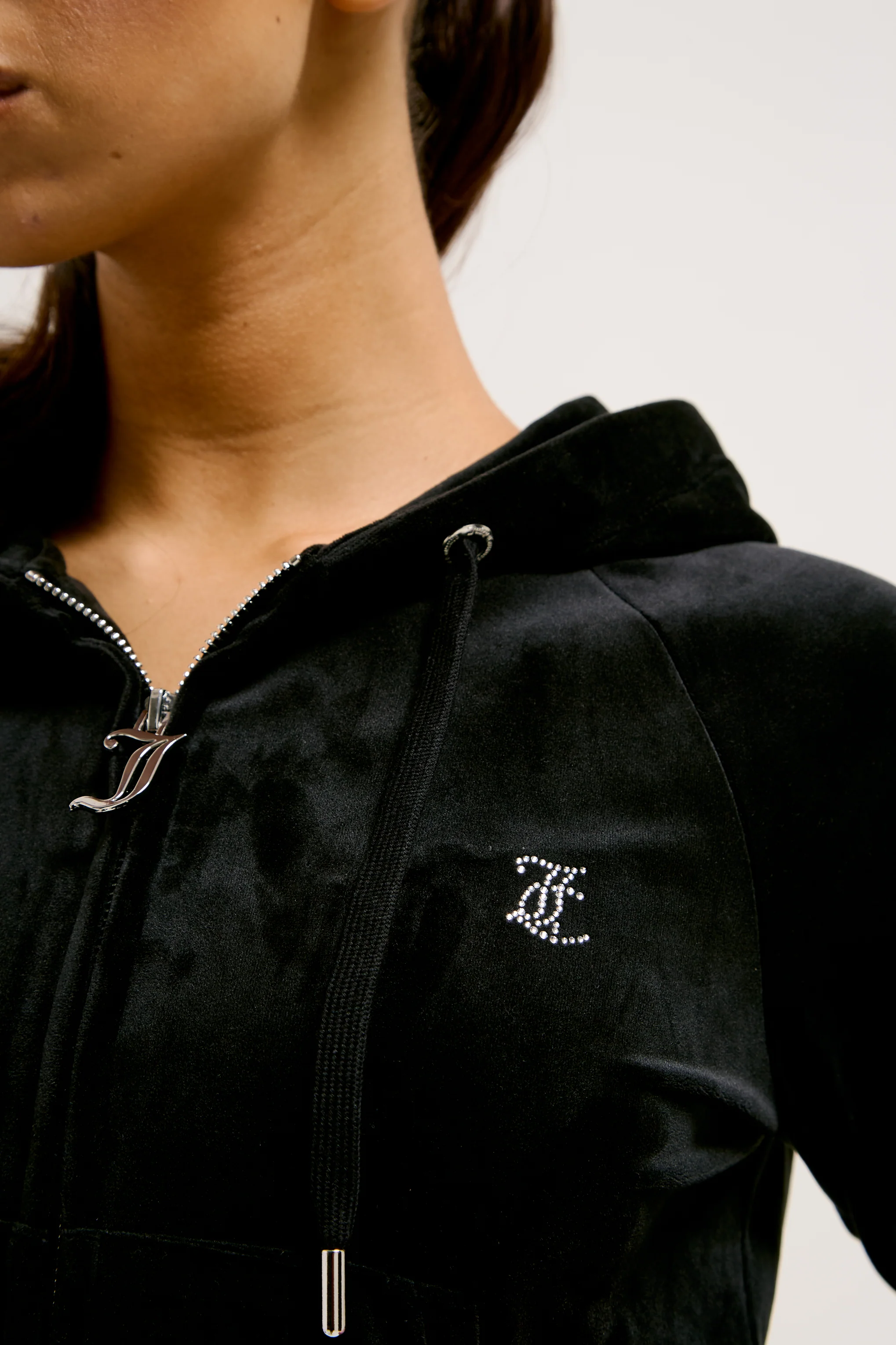BLACK DIAMANTÉ VELOUR ZIP-THROUGH HOODIE - Image 7