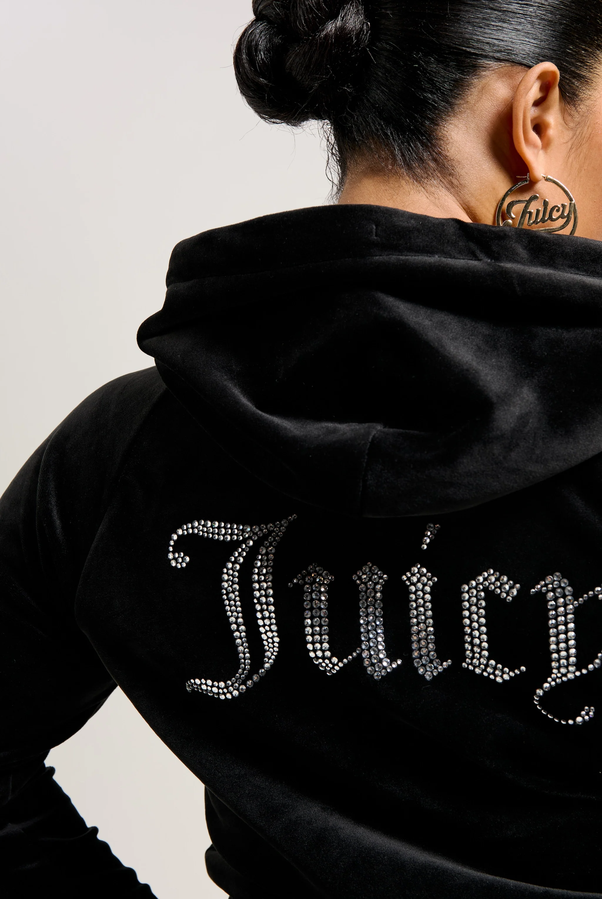 BLACK DIAMANTÉ VELOUR ZIP-THROUGH HOODIE - Image 9