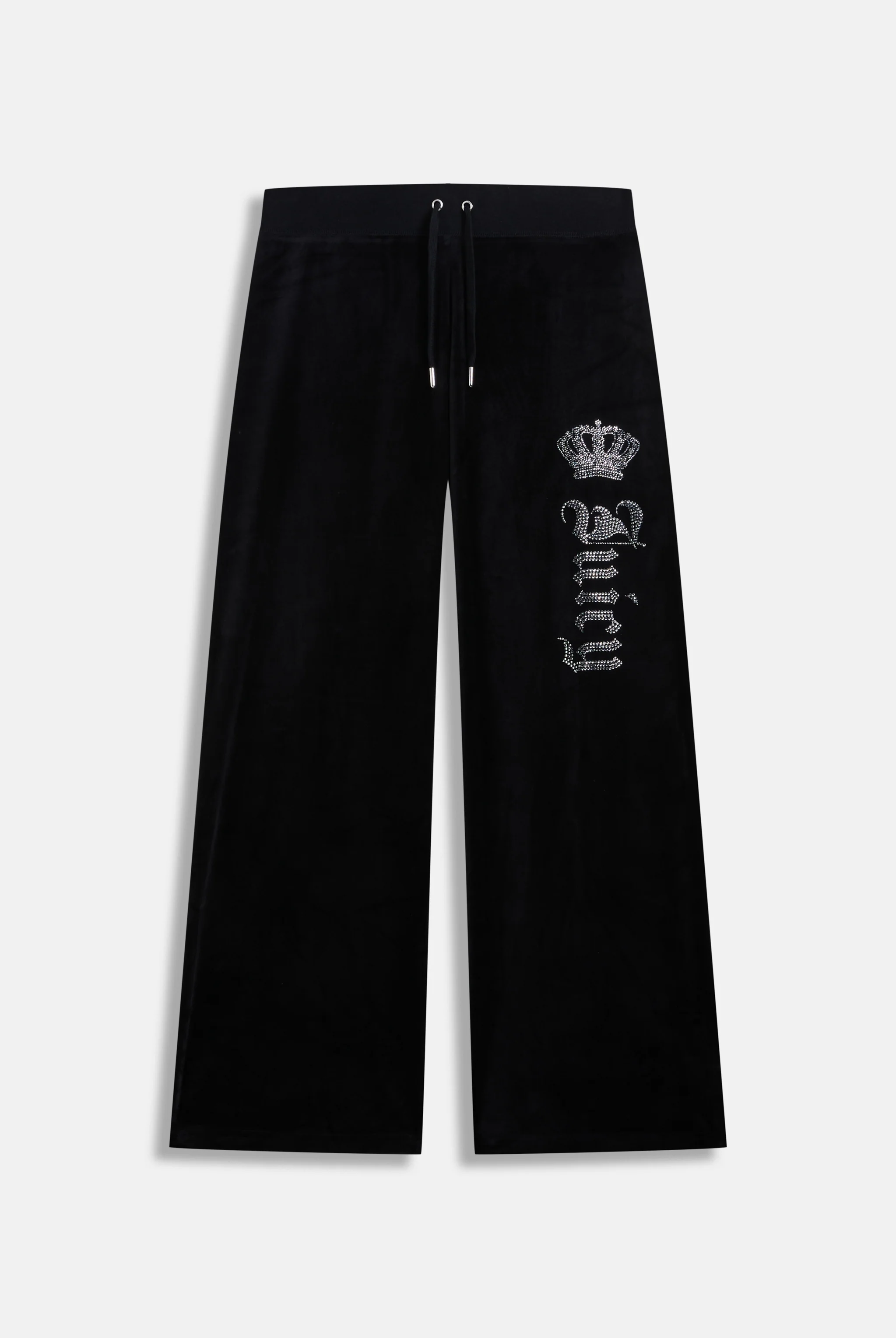 BLACK DIAMANTÉ CROWN OG STRAIGHT LOW RISE VELOUR BOTTOMS - Image 2