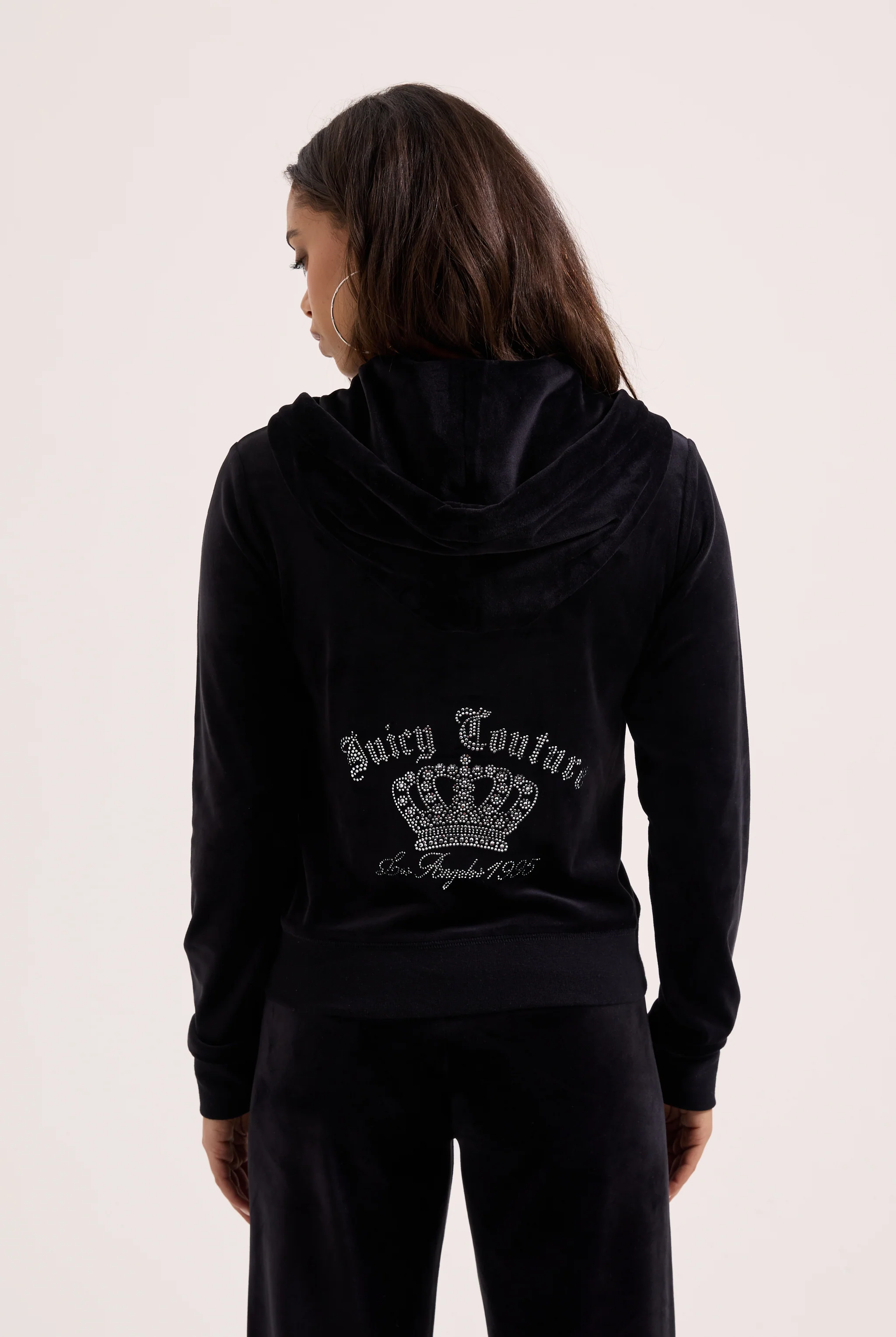 BLACK DIAMANTÉ CROWN OG STRAIGHT LOW RISE VELOUR BOTTOMS - Image 6