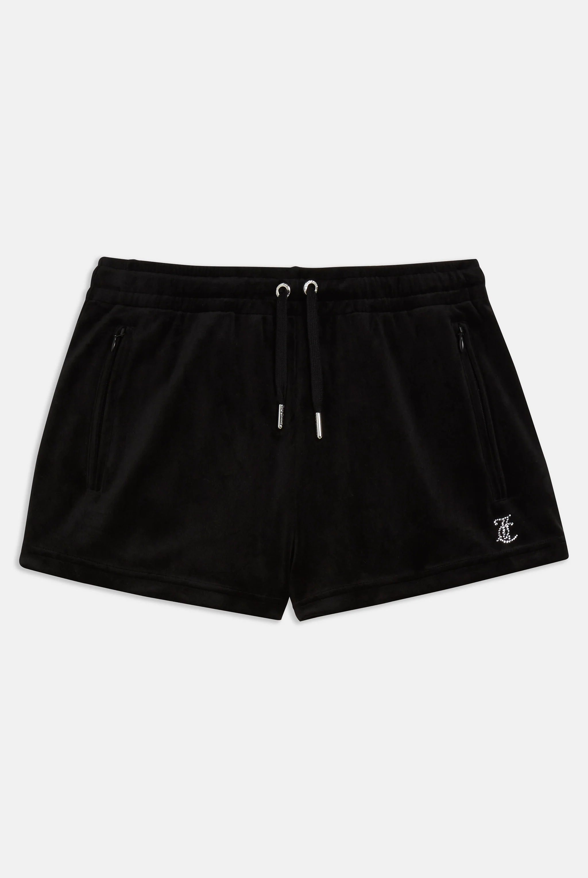 BLACK VELOUR DIAMANTÉ TRACK SHORTS - Image 4