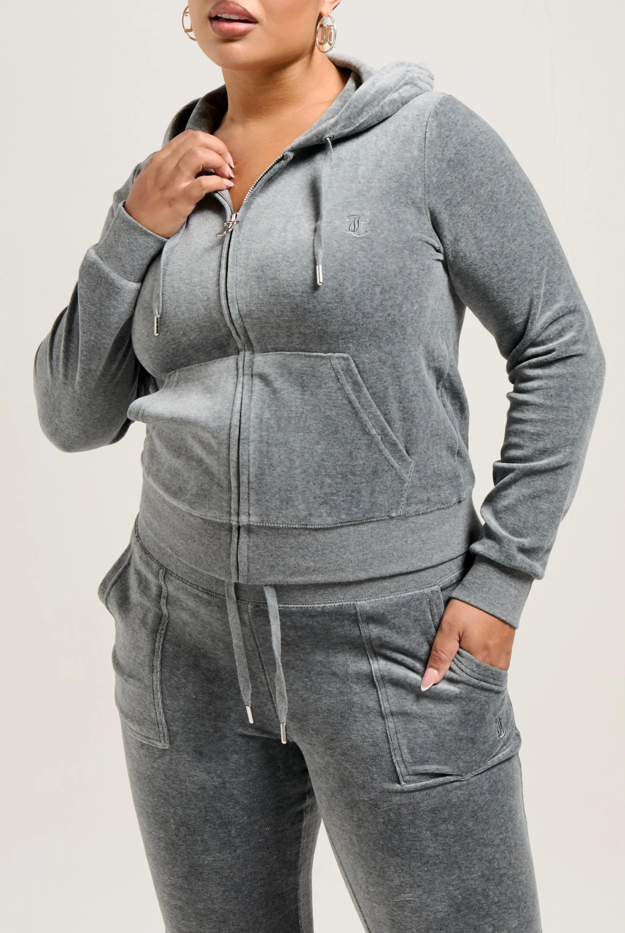 CHARCOAL MARL COTTON VELOUR ROBERTSON HOODIE - Image 3