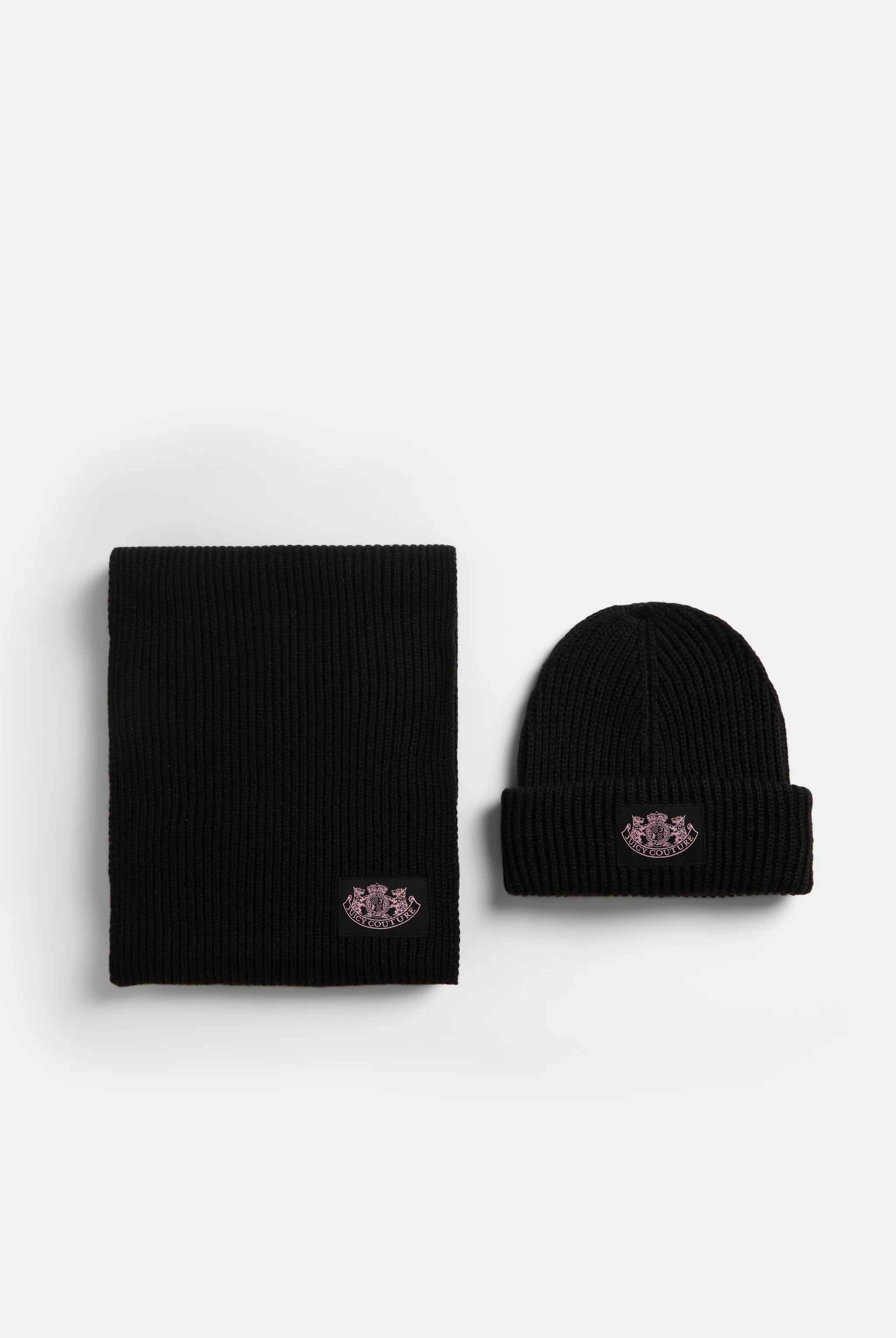 BLACK CREST SCARF / BEANIE SET