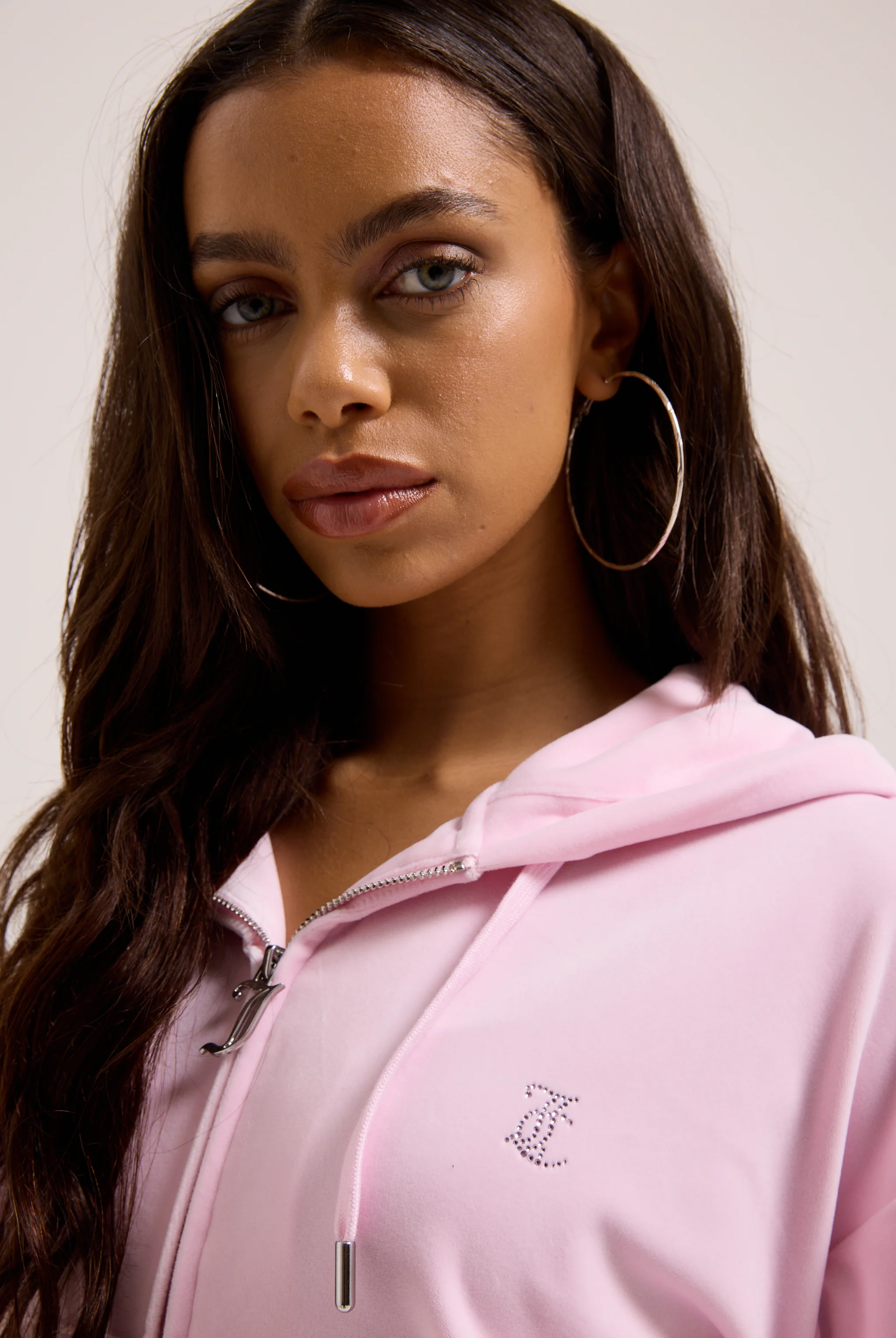 CHERRY BLOSSOM OUTLINE DIAMANTÉ OVERSIZED CROPPED VELOUR HOODIE - Image 6