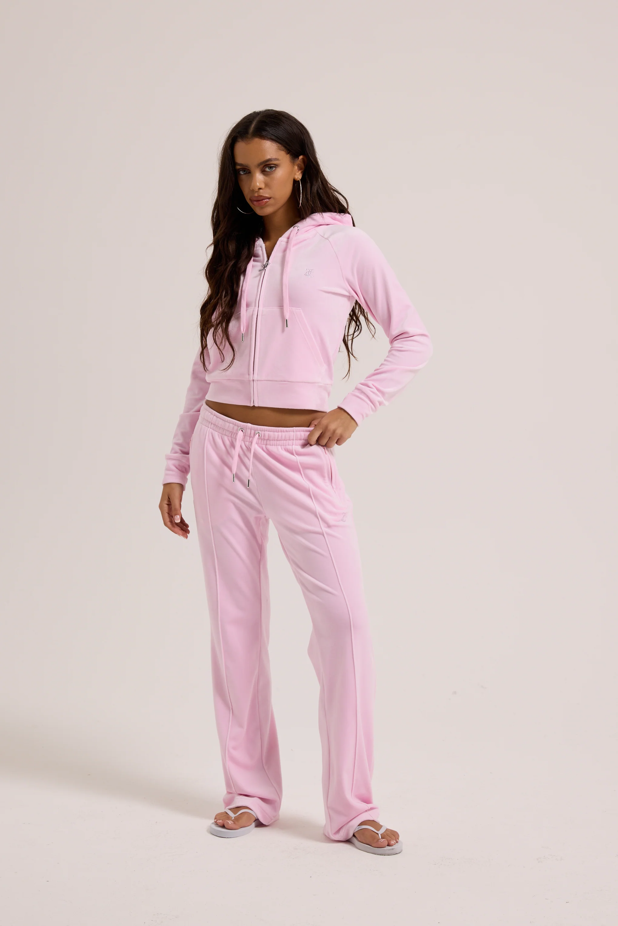 CHERRY BLOSSOM OUTLINE DIAMANTÉ VELOUR ZIP-THROUGH HOODIE - Image 4