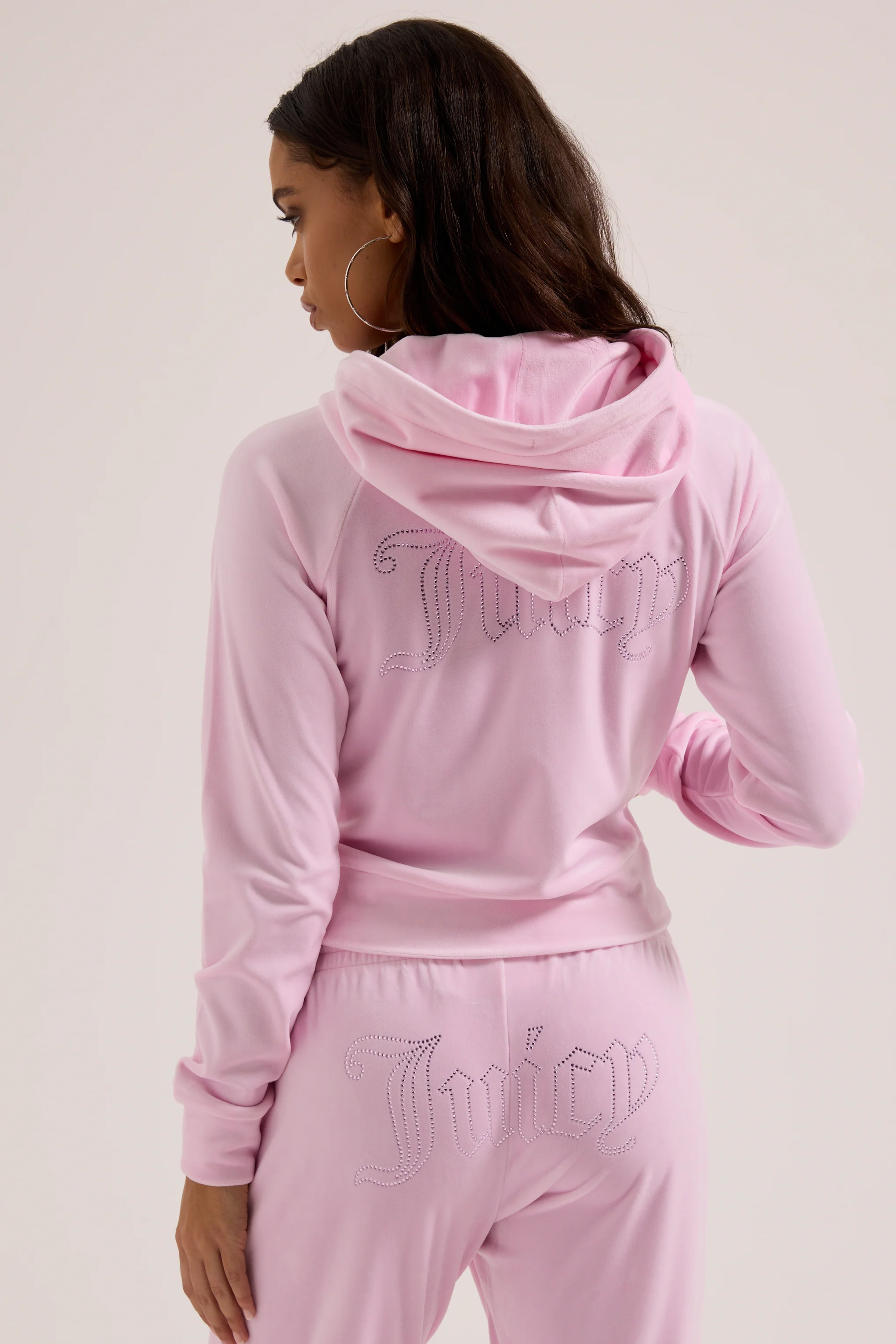 CHERRY BLOSSOM OUTLINE DIAMANTÉ VELOUR ZIP-THROUGH HOODIE - Image 6