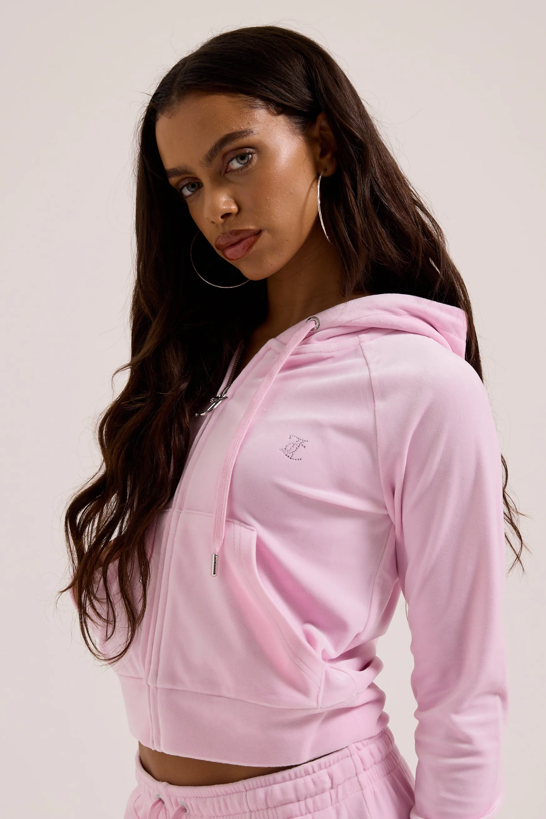 CHERRY BLOSSOM OUTLINE DIAMANTÉ VELOUR ZIP-THROUGH HOODIE - Image 9