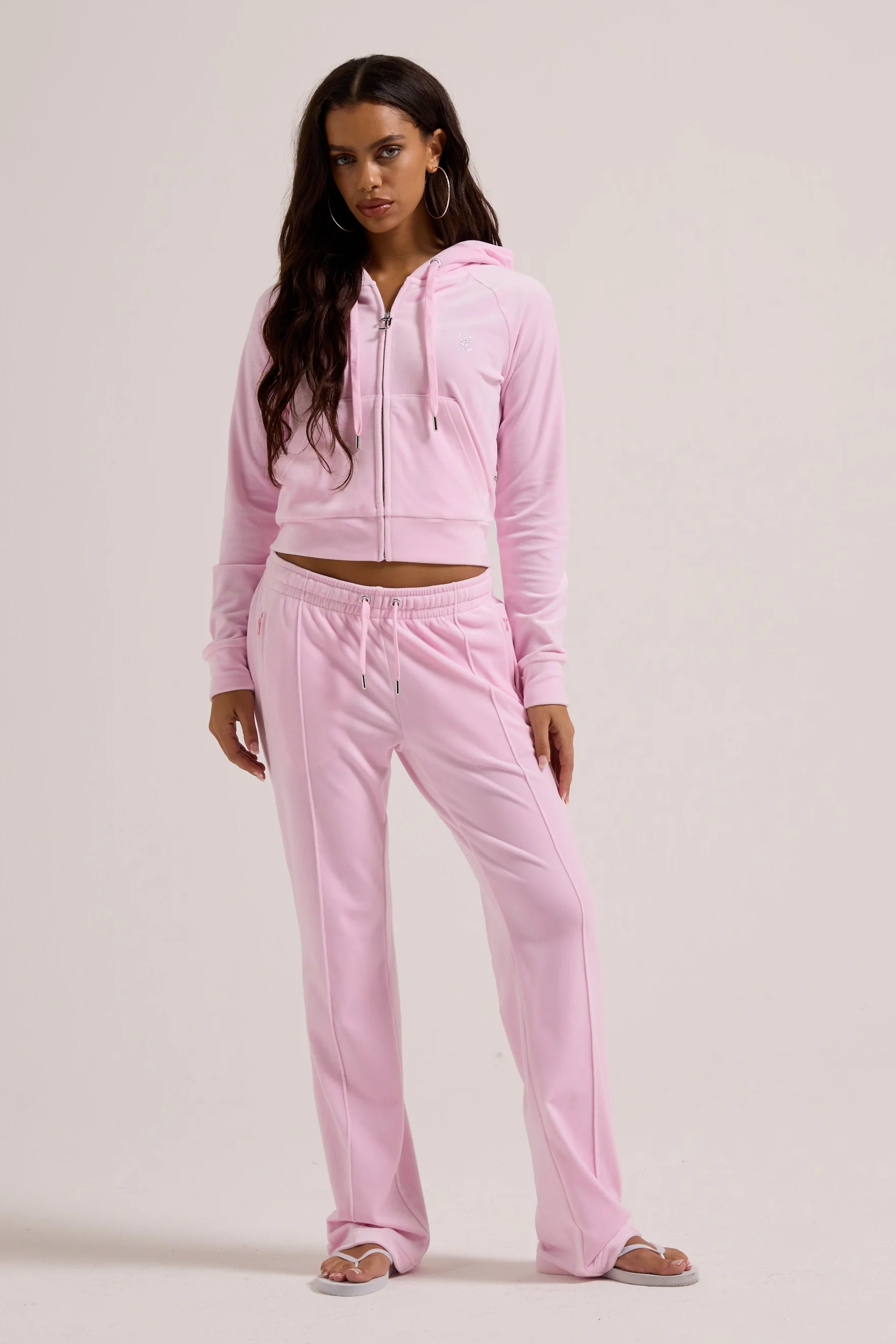 CHERRY BLOSSOM OUTLINE DIAMANTÉ VELOUR ZIP-THROUGH HOODIE - Image 3