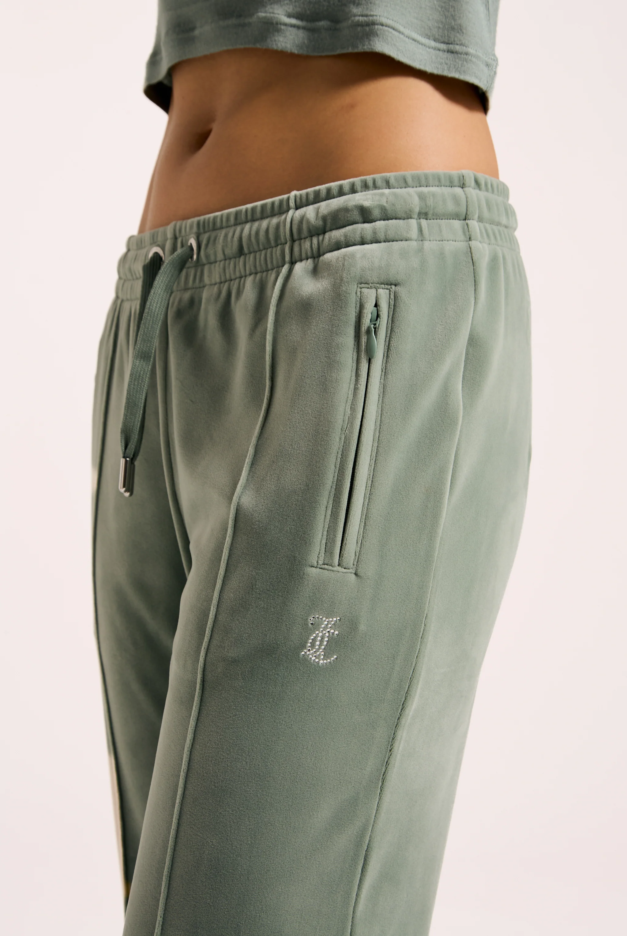 CHINOIS GREEN VELOUR DIAMANTÉ TRACKSUIT BOTTOM - Image 3