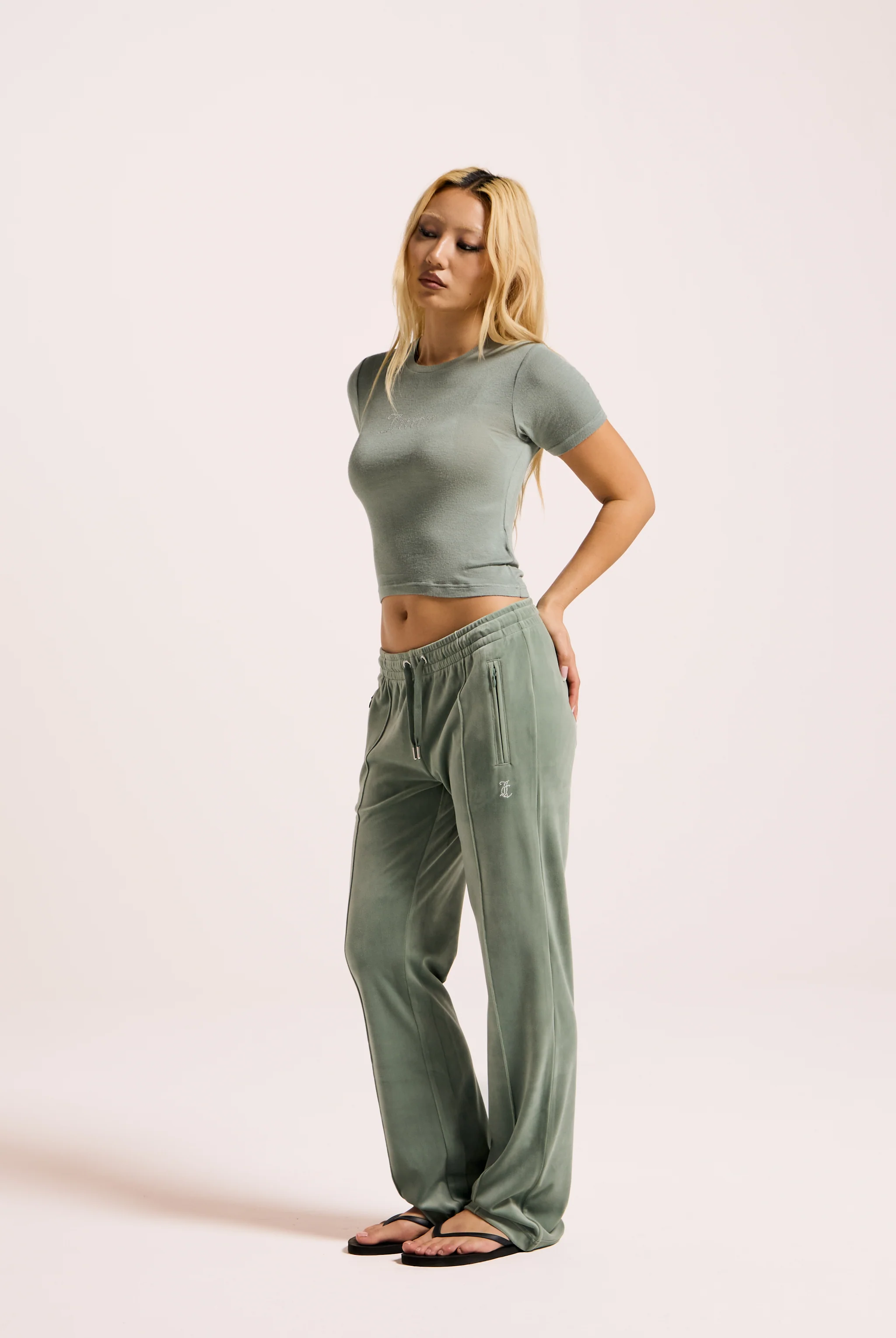CHINOIS GREEN VELOUR DIAMANTÉ TRACKSUIT BOTTOM - Image 9