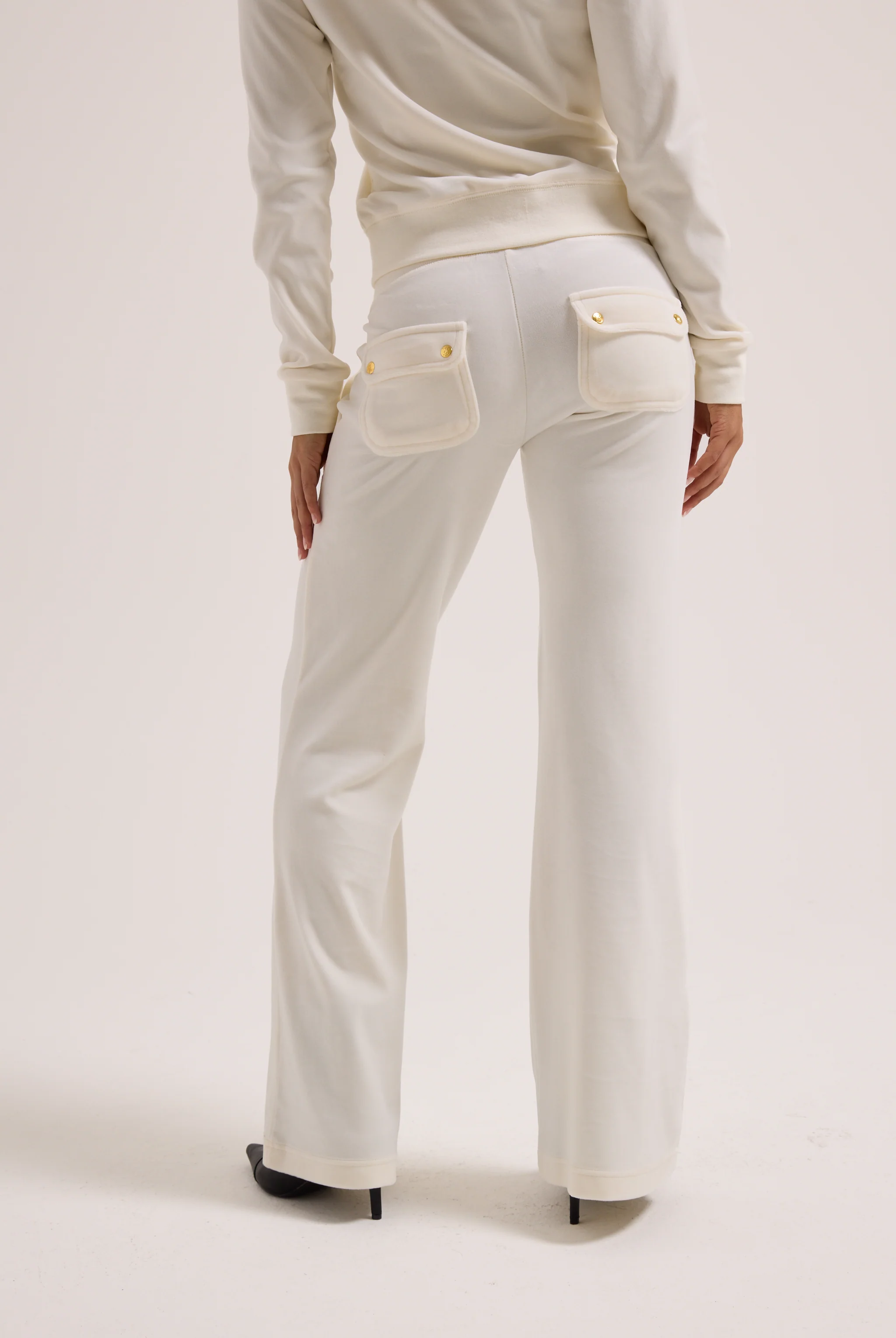 CREAM / GOLD LOW RISE FLARE CLASSIC VELOUR TRACK PANT - Image 7