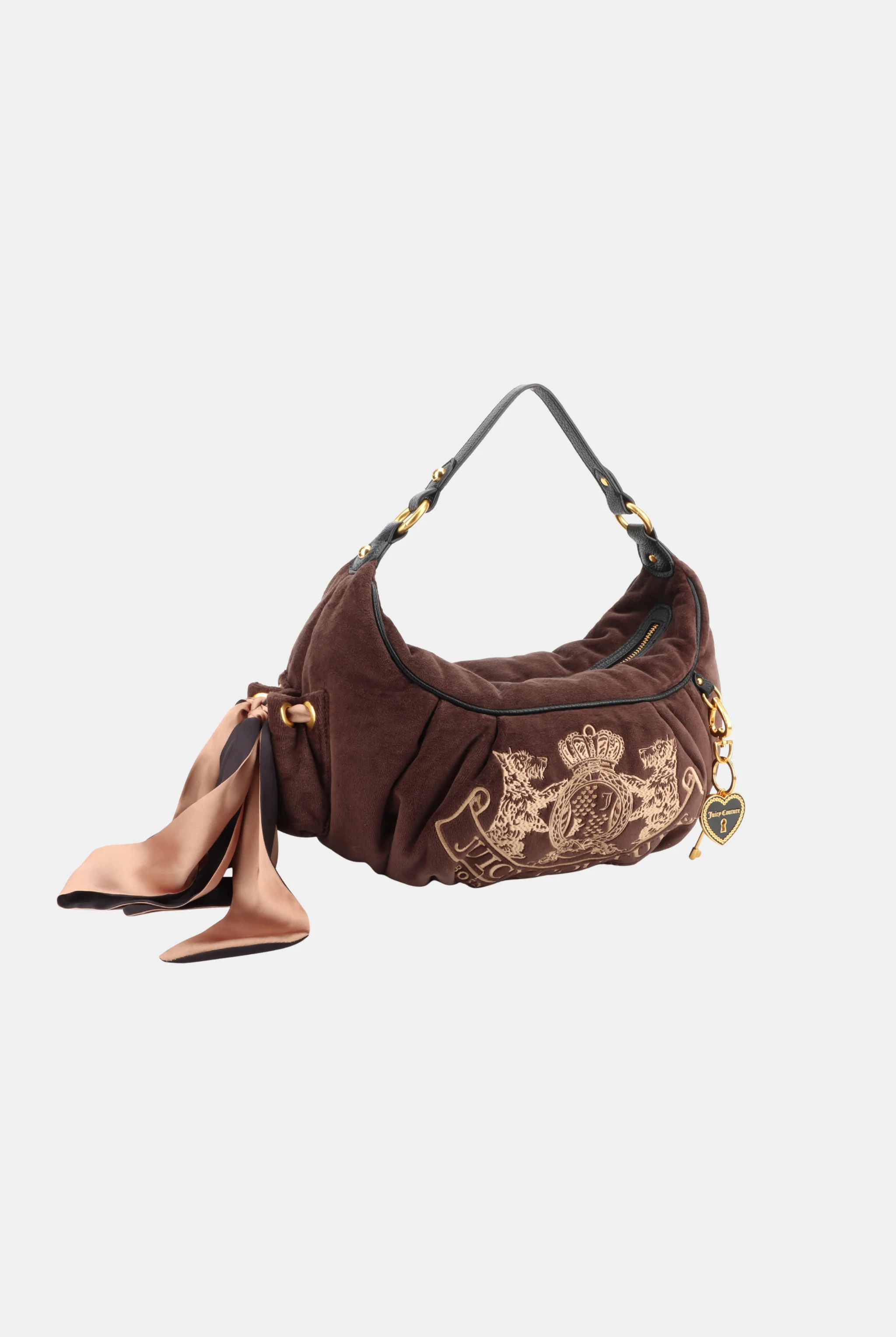 CHOCOLATE CREST VELOUR HOBO BAG - Image 4