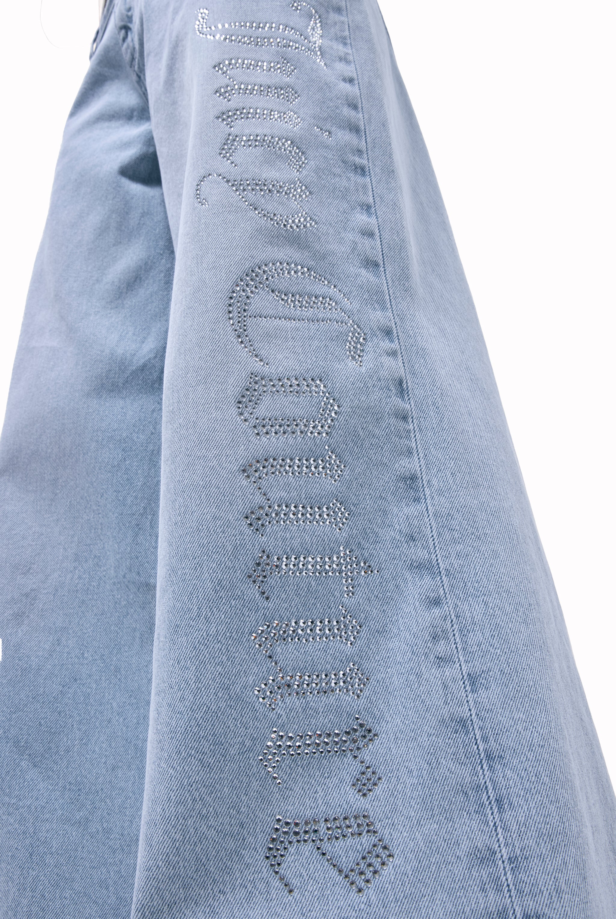 LIGHT WASH DIAMANTÉ WIDE LEG JEANS - Image 4