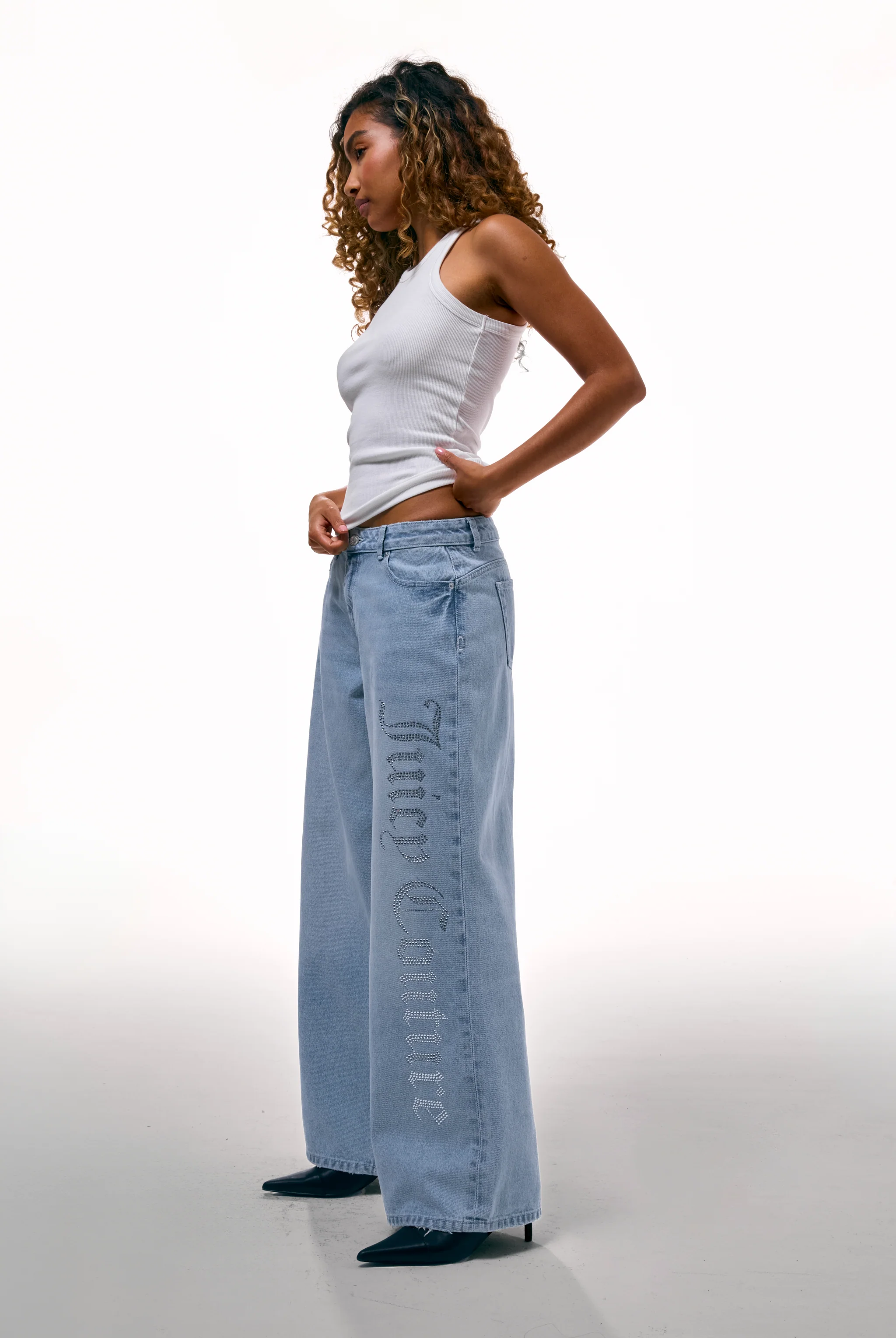 LIGHT WASH DIAMANTÉ WIDE LEG JEANS - Image 6