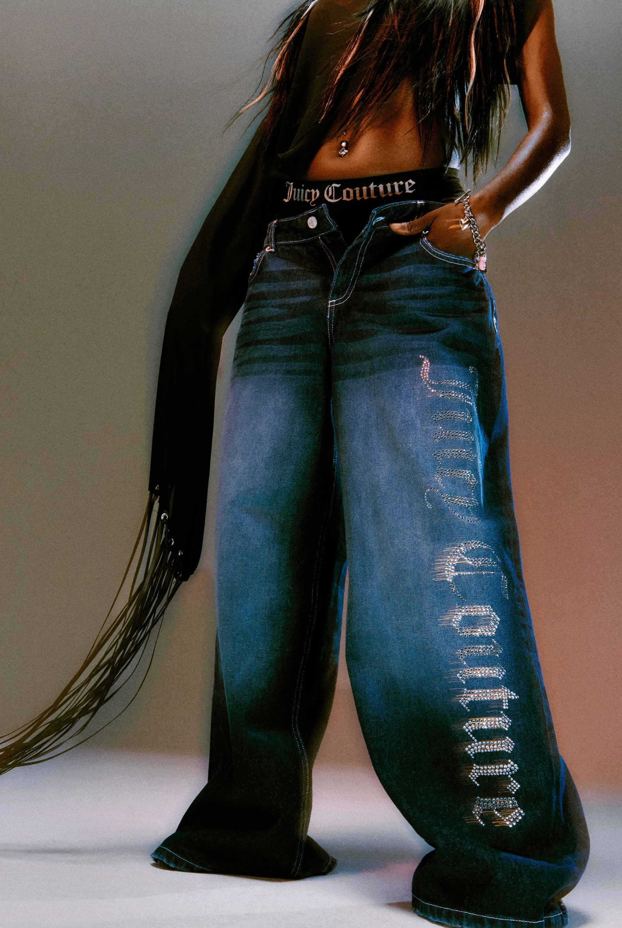 MID WASH DIAMANTÉ WIDE LEG JEANS - Image 3