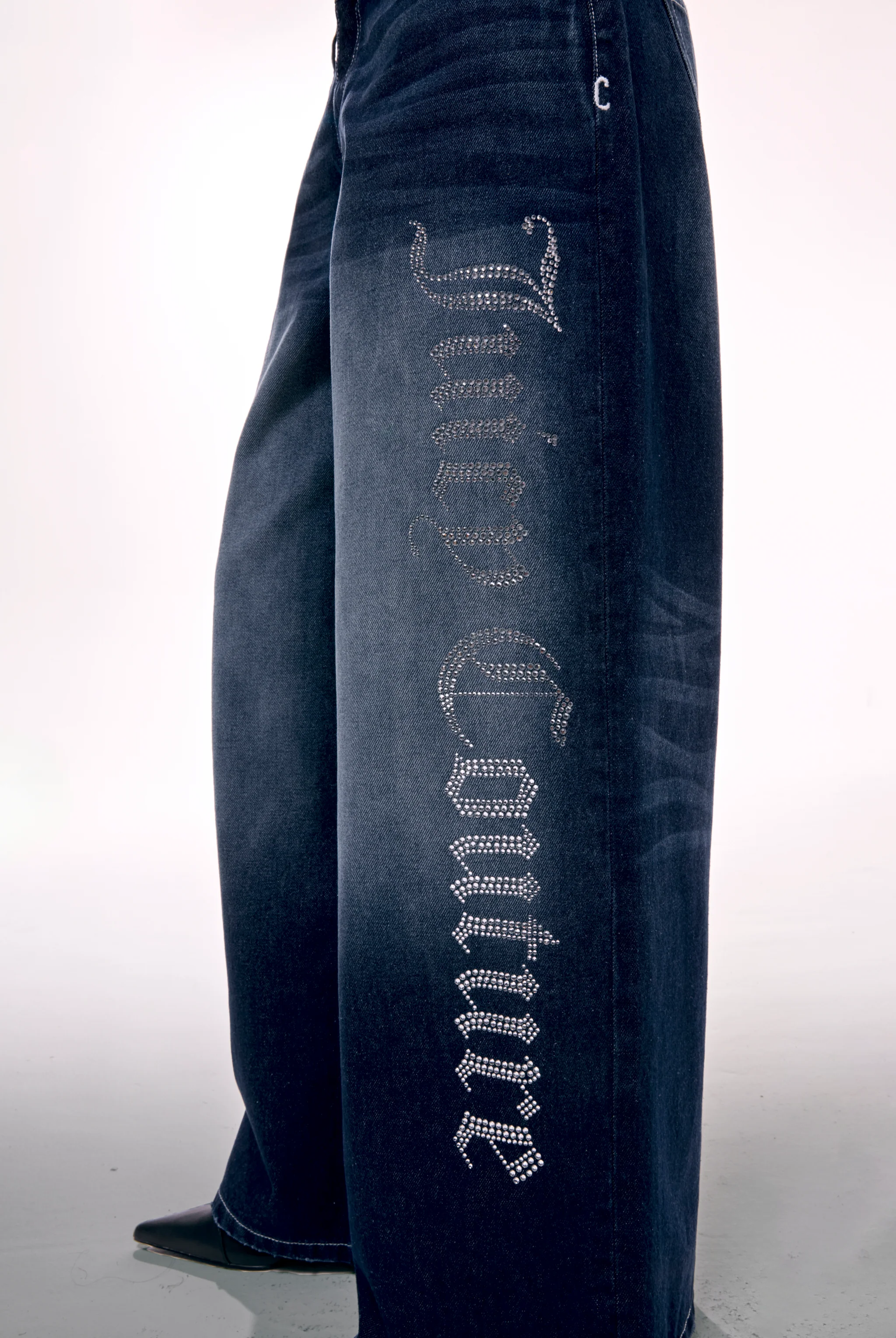 MID WASH DIAMANTÉ WIDE LEG JEANS - Image 6