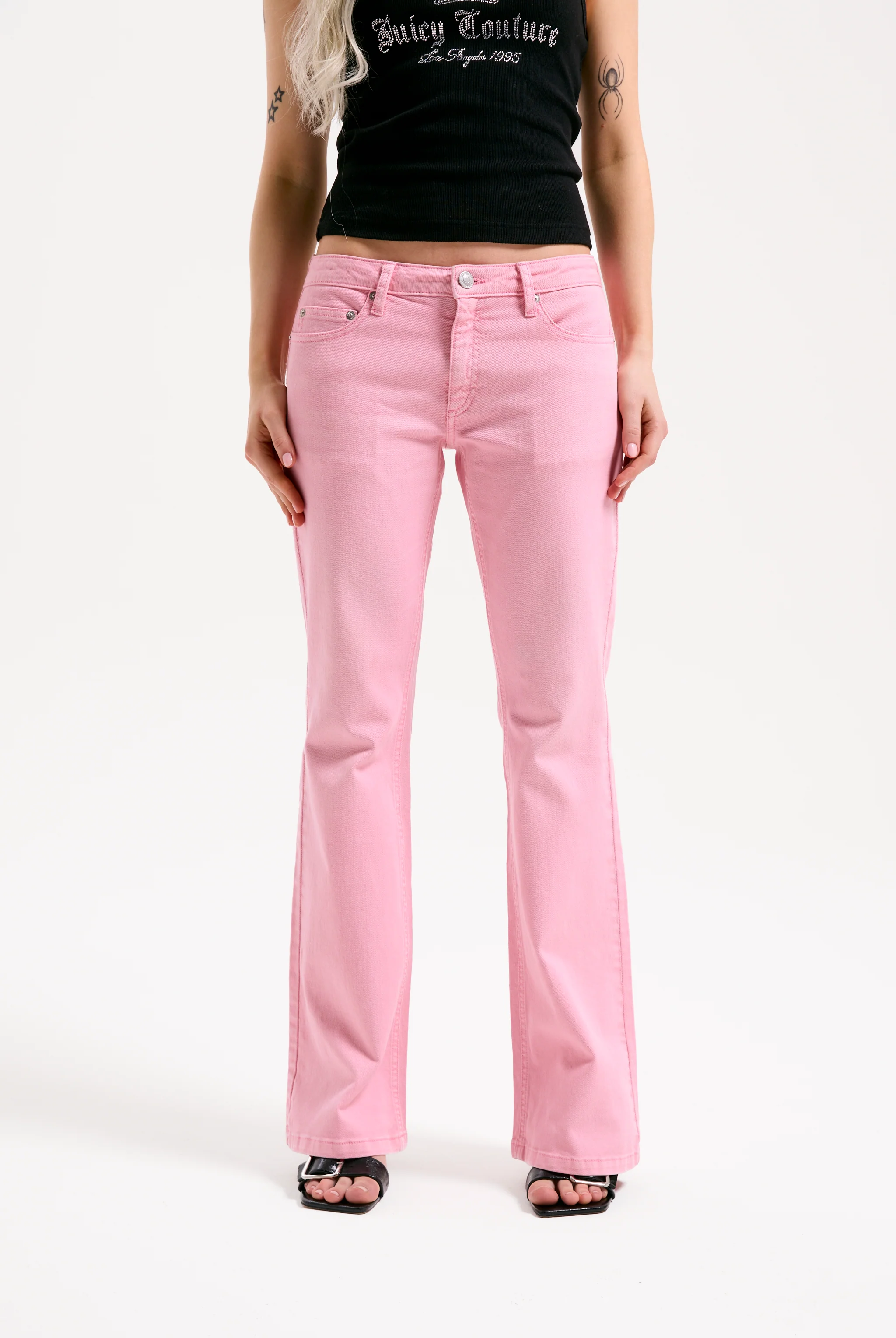 PINK WASH DIGI DIAMANTÉ MID RISE FLARED JEANS - Image 2