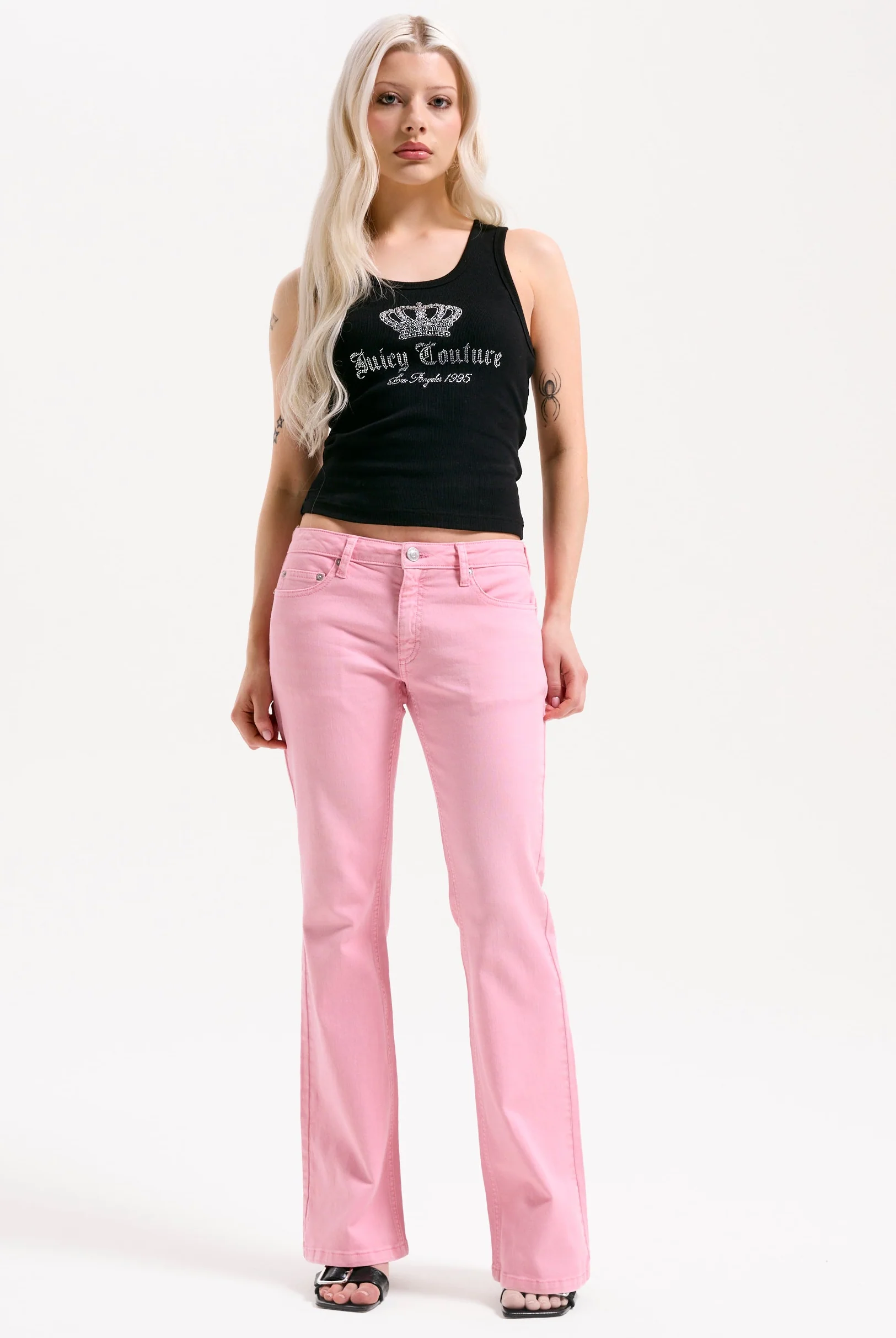 PINK WASH DIGI DIAMANTÉ MID RISE FLARED JEANS - Image 3