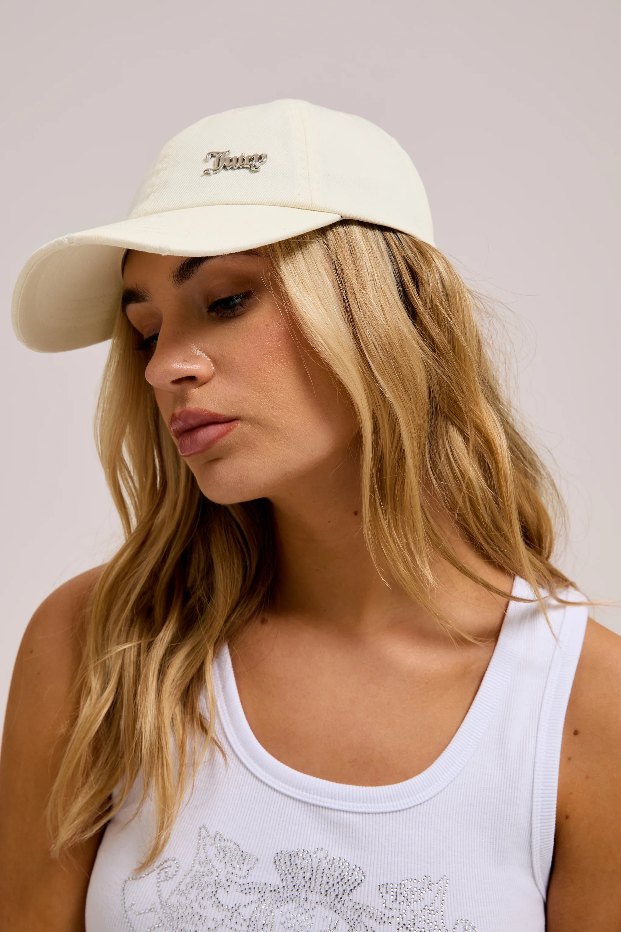 ECRU DISTRESSED COTTON DENIM CAP - Image 4