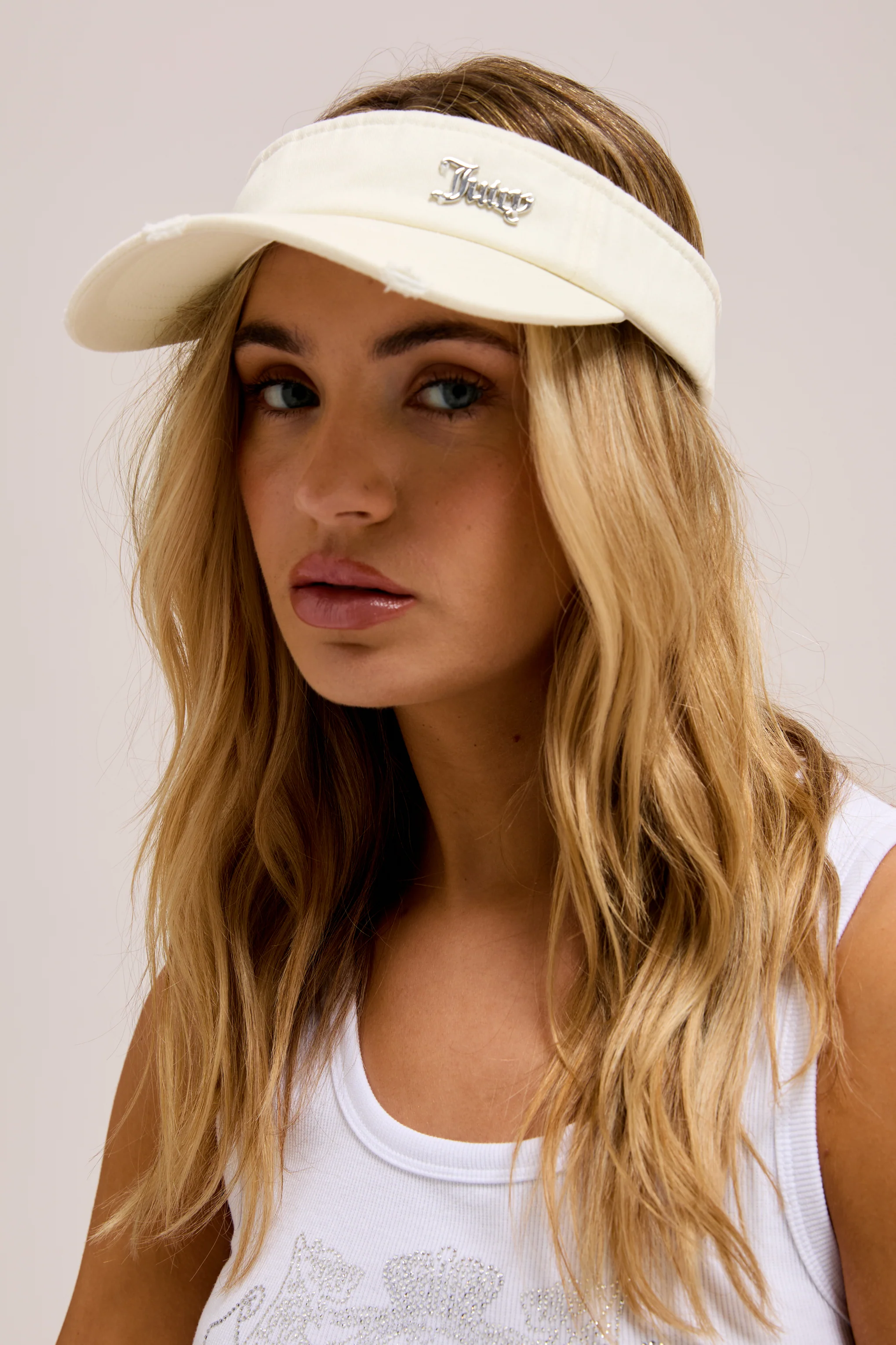 ECRU DISTRESSED COTTON DENIM VISOR