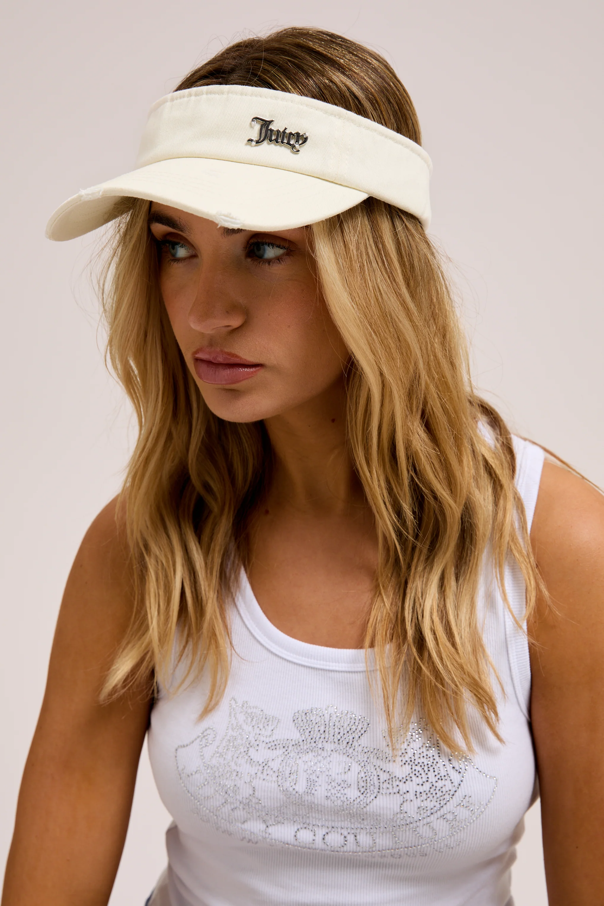 ECRU DISTRESSED COTTON DENIM VISOR - Image 7