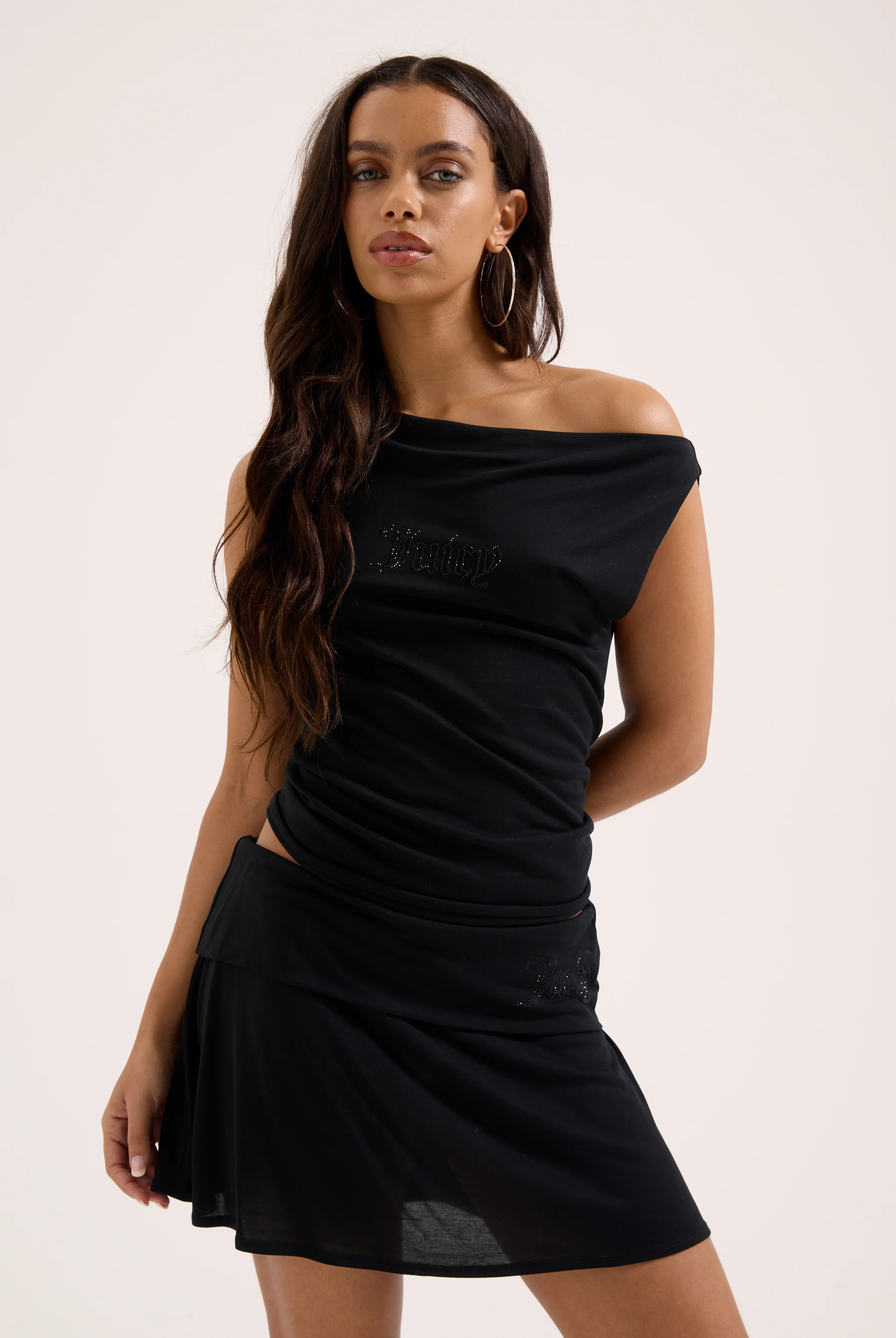 BLACK DIAMANTÉ ROLL DOWN SKIRT - Image 6