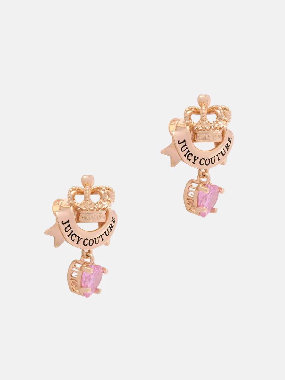 GOLD TONE CROWN & CRYSTAL HEART DROP EARRINGS - Image 3