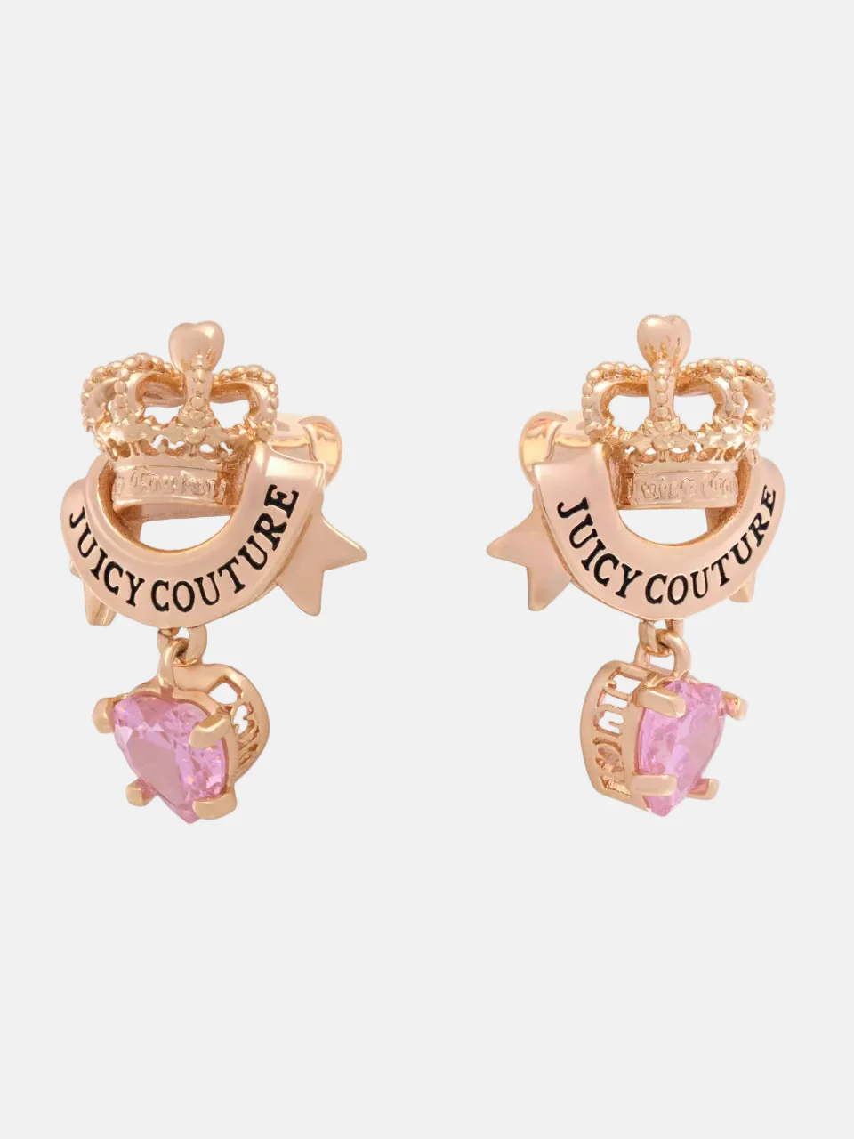 GOLD TONE CROWN & CRYSTAL HEART DROP EARRINGS - Image 5