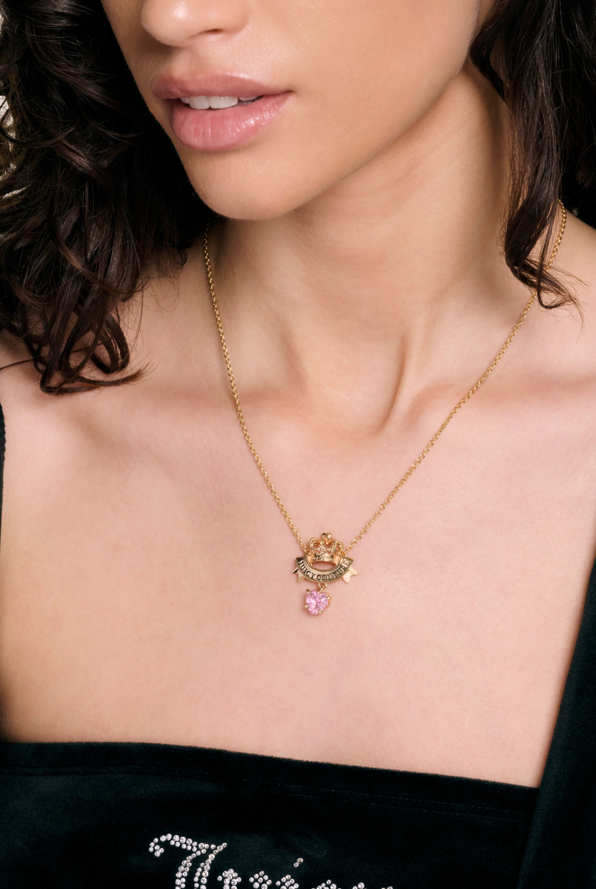GOLD CROWN & CRYSTAL HEART NECKLACE - Image 2
