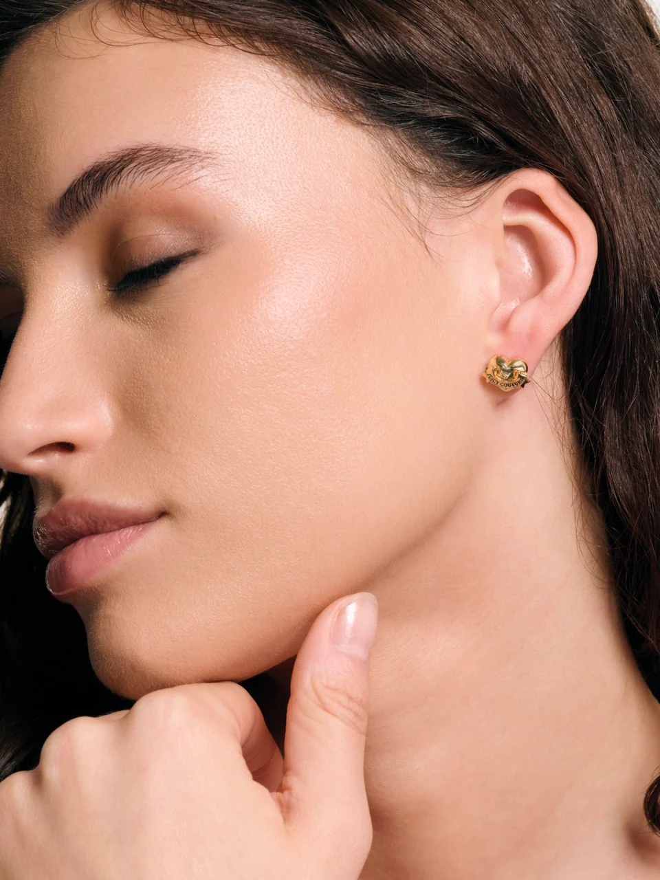 GOLD TONE ICON HEART STUD EARRINGS - Image 2