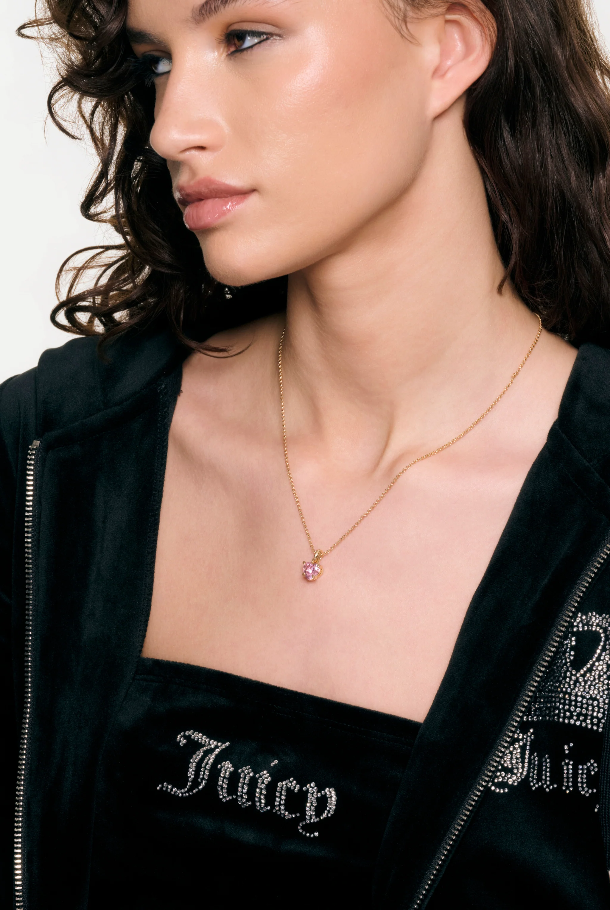 GOLD TONE SOLITAIRE CRYSTAL HEART PENDANT - Image 4
