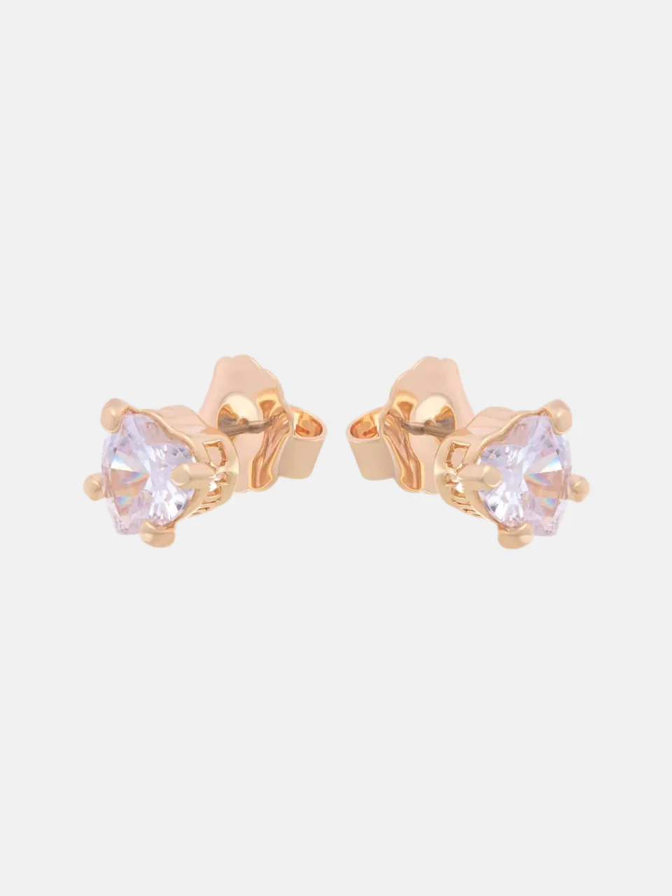GOLD TONE SOLITAIRE CRYSTAL HEART STUD EARRINGS - Image 3