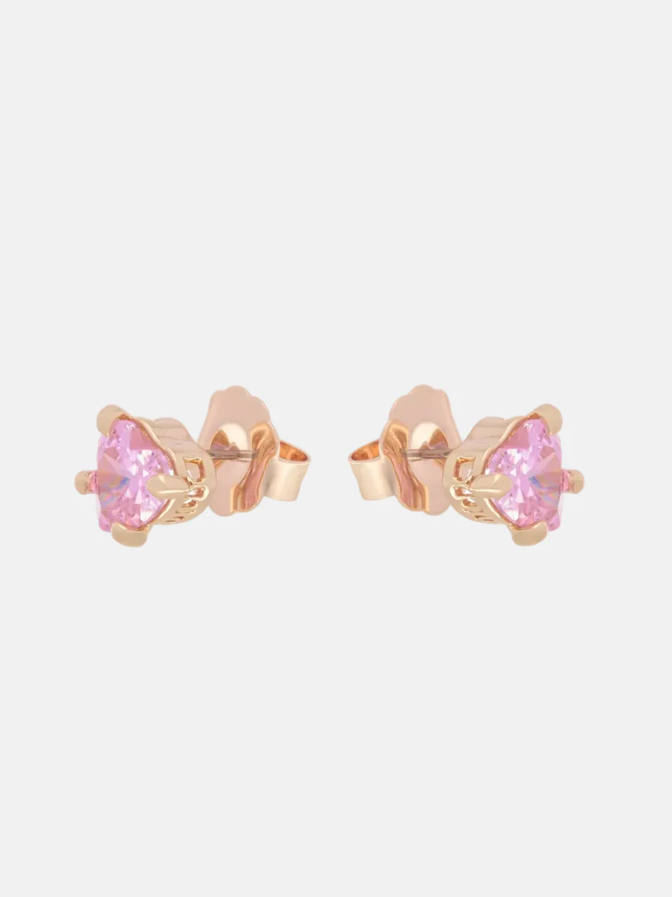GOLD TONE SOLITAIRE CRYSTAL HEART STUD EARRINGS - Image 3