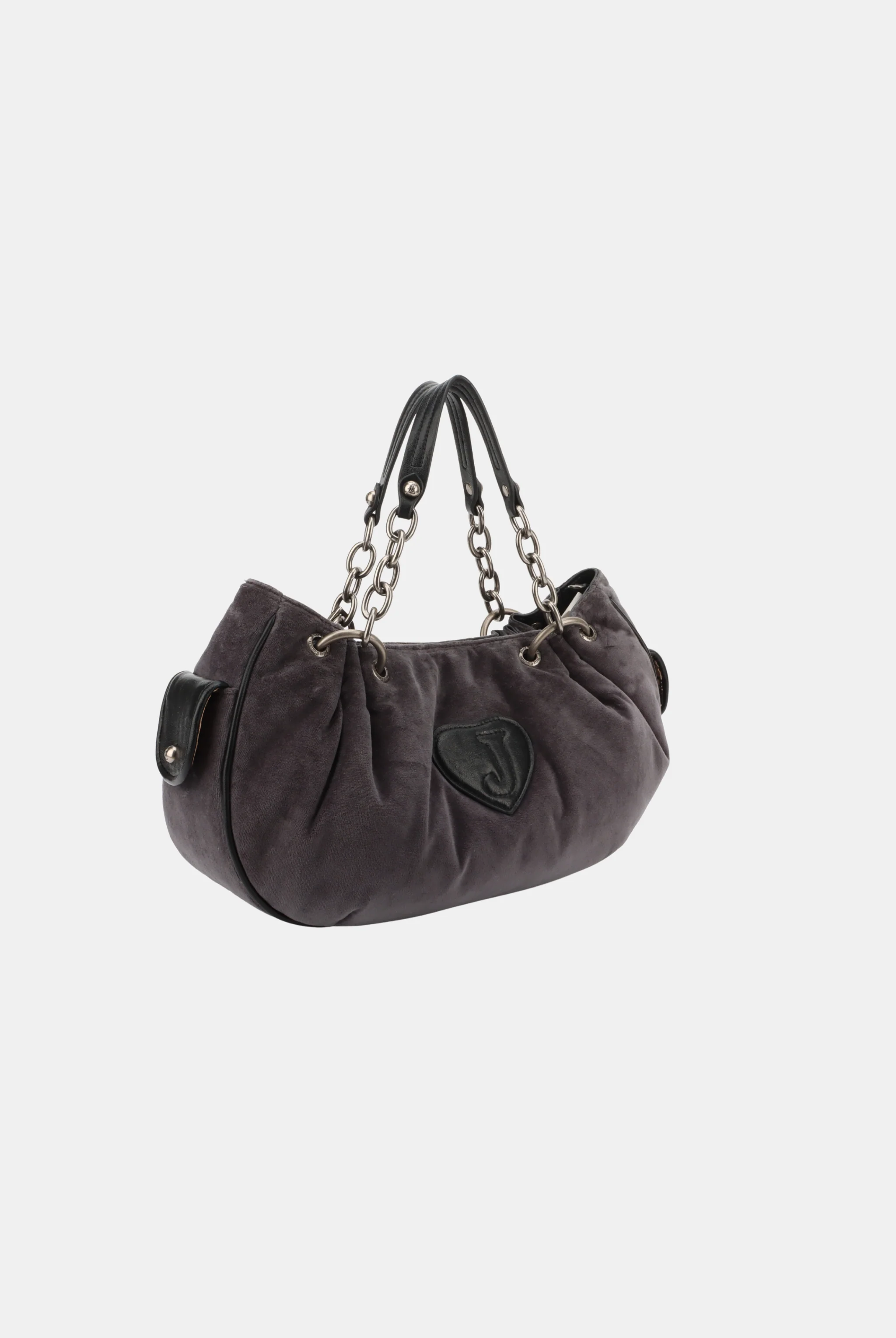 GREY CHAIN HANDLE DAYDREAMER CREST VELOUR BAG - Image 3
