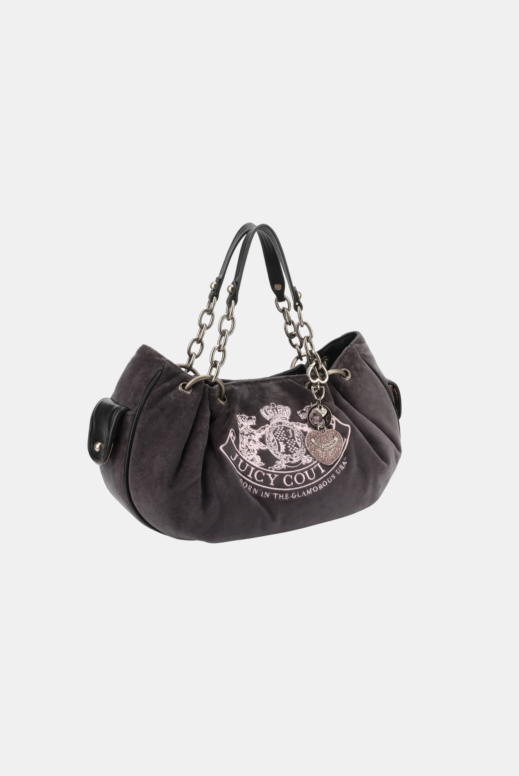GREY CHAIN HANDLE DAYDREAMER CREST VELOUR BAG - Image 4
