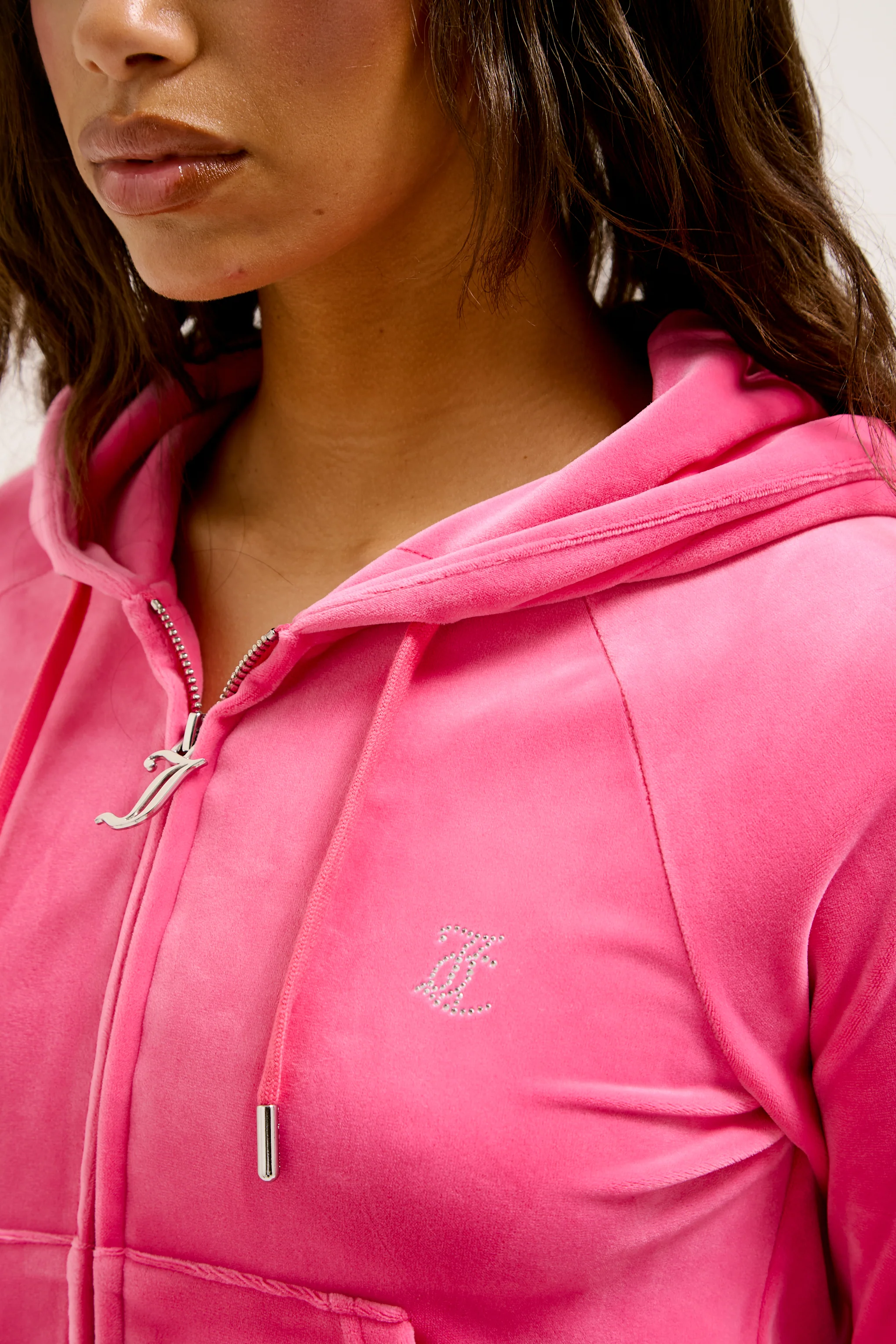HOT PINK DIAMANTÉ VELOUR ZIP-THROUGH HOODIE - Image 13