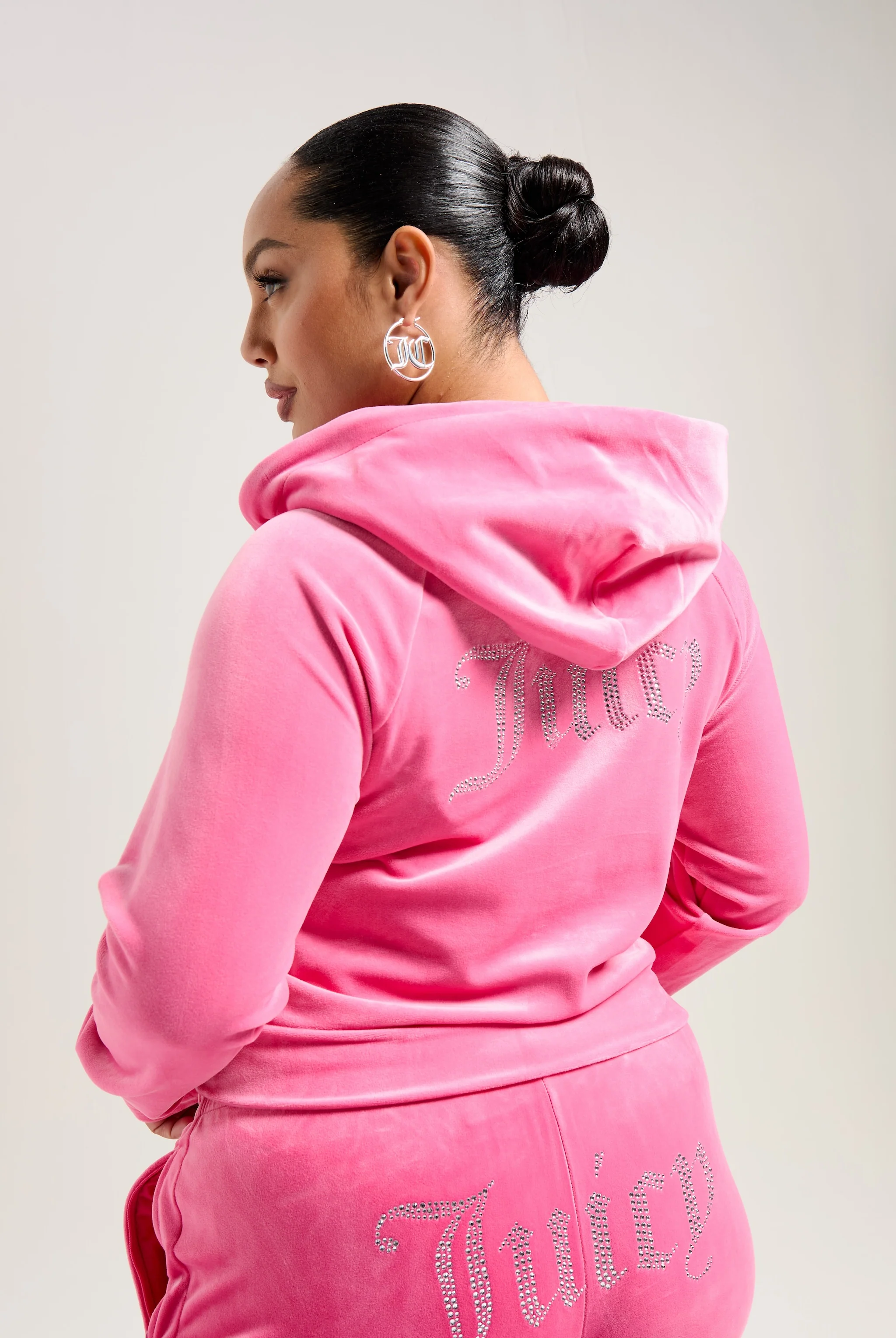 HOT PINK DIAMANTÉ VELOUR ZIP-THROUGH HOODIE - Image 7