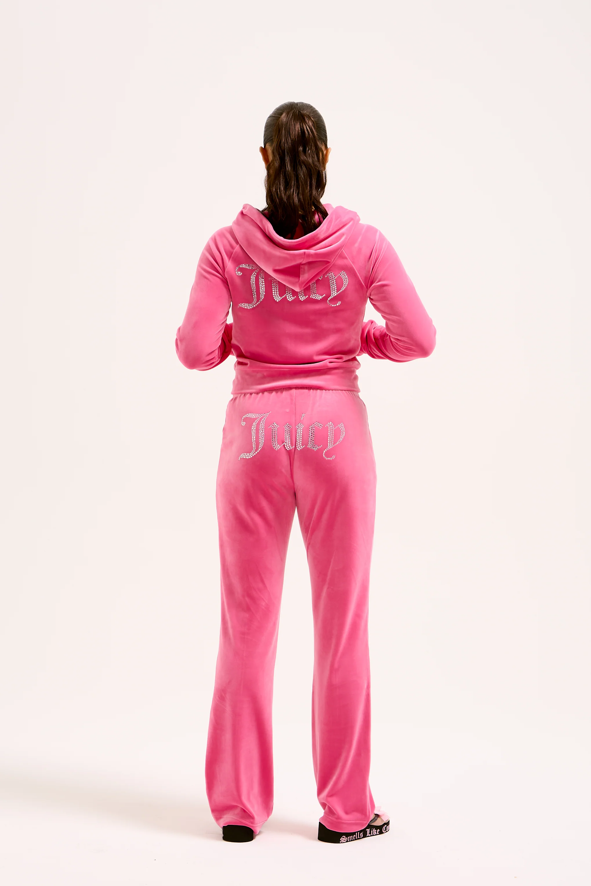 HOT PINK VELOUR DIAMANTÉ TRACKSUIT BOTTOM - Image 10