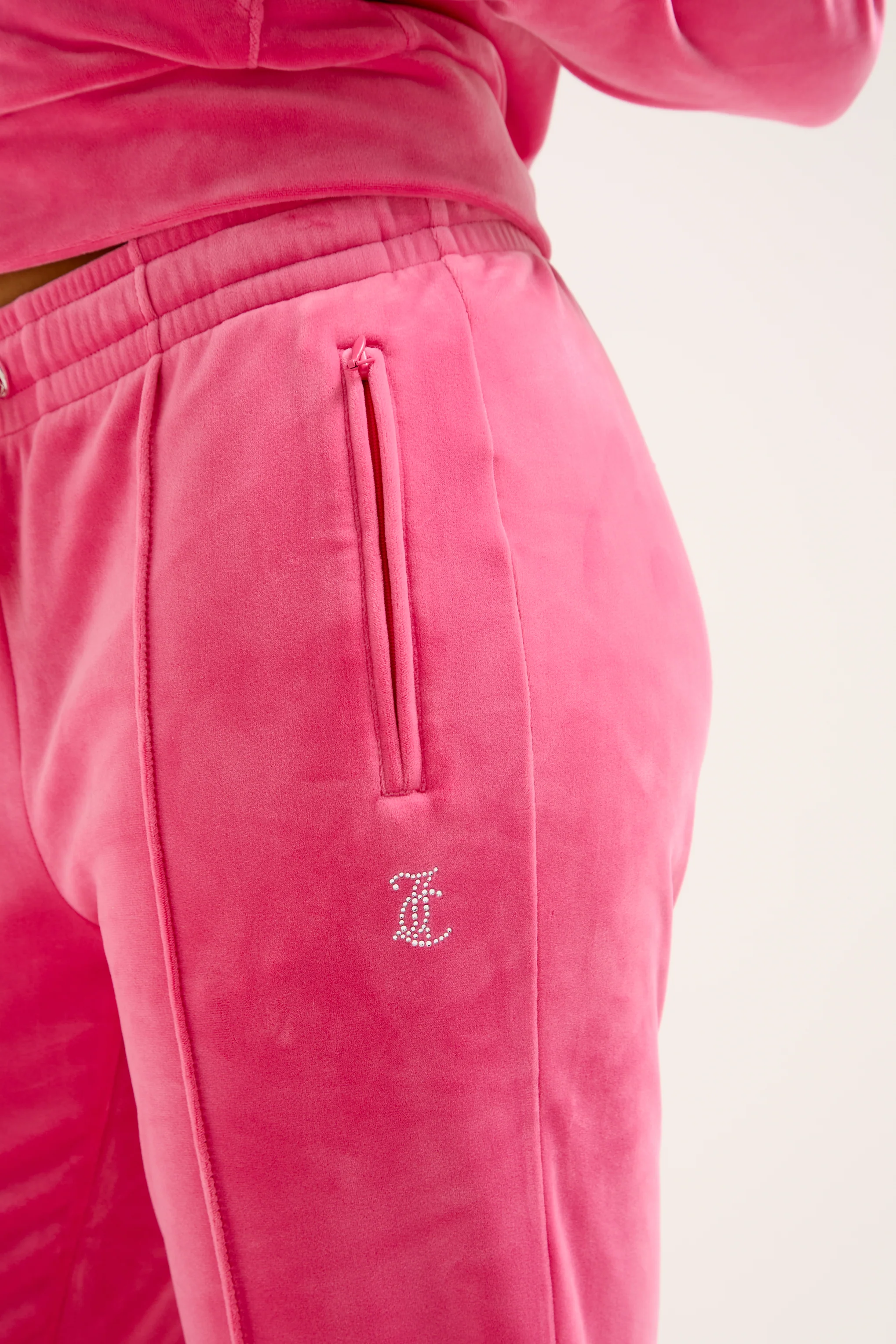 HOT PINK VELOUR DIAMANTÉ TRACKSUIT BOTTOM - Image 12