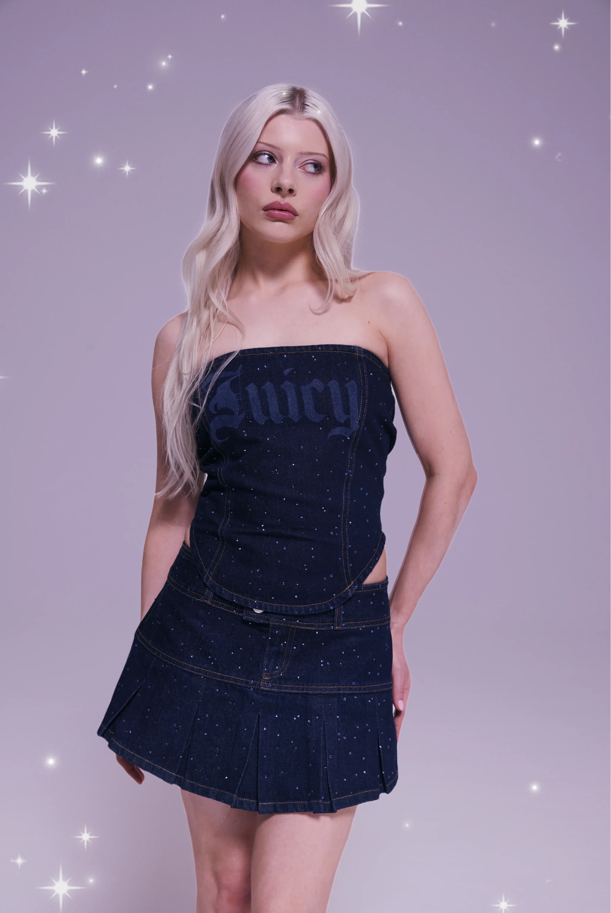 DISNEY |  DENIM DIAMANTÉ SCATTER PLEATED SKIRT