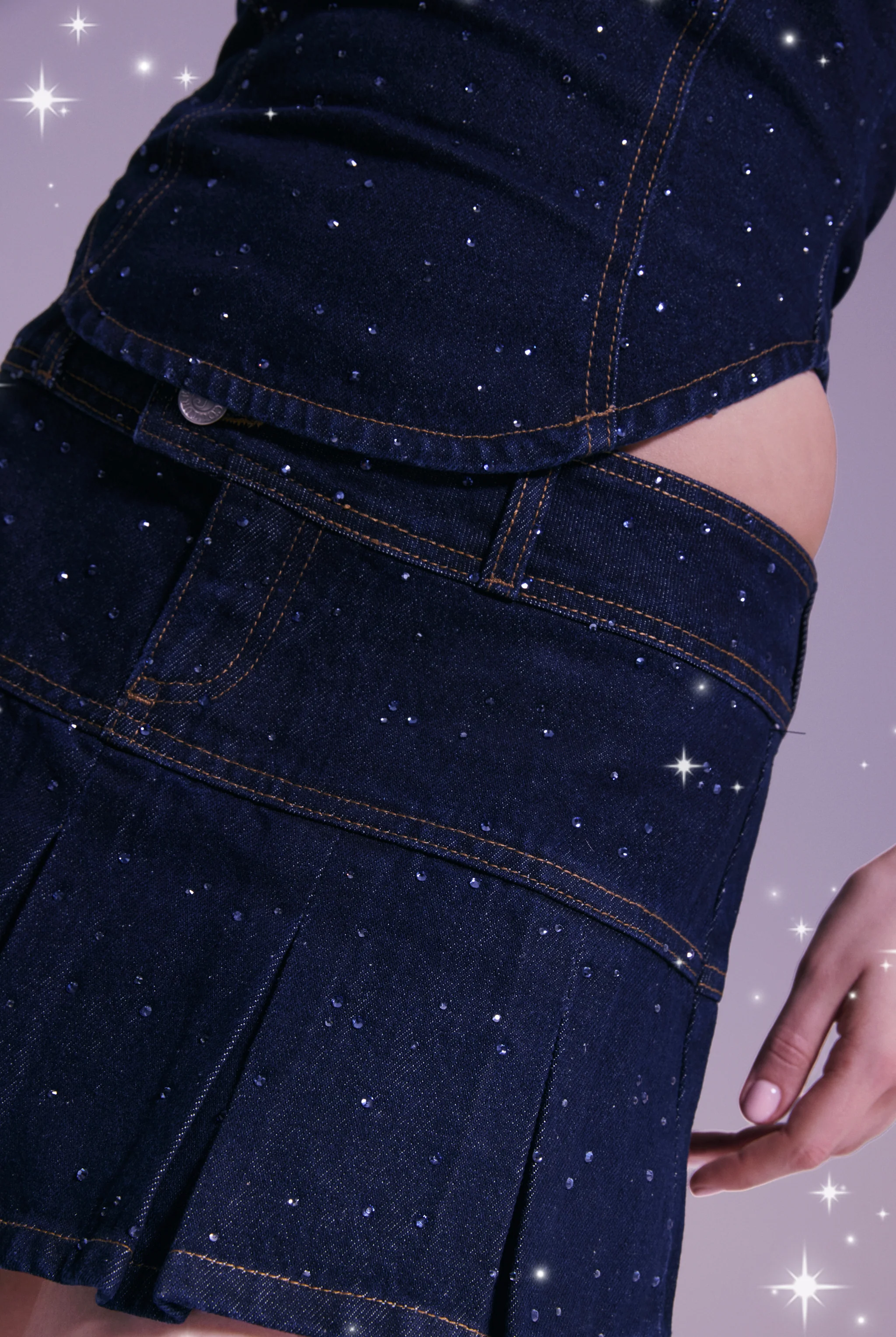 DISNEY |  DENIM DIAMANTÉ SCATTER PLEATED SKIRT - Image 2
