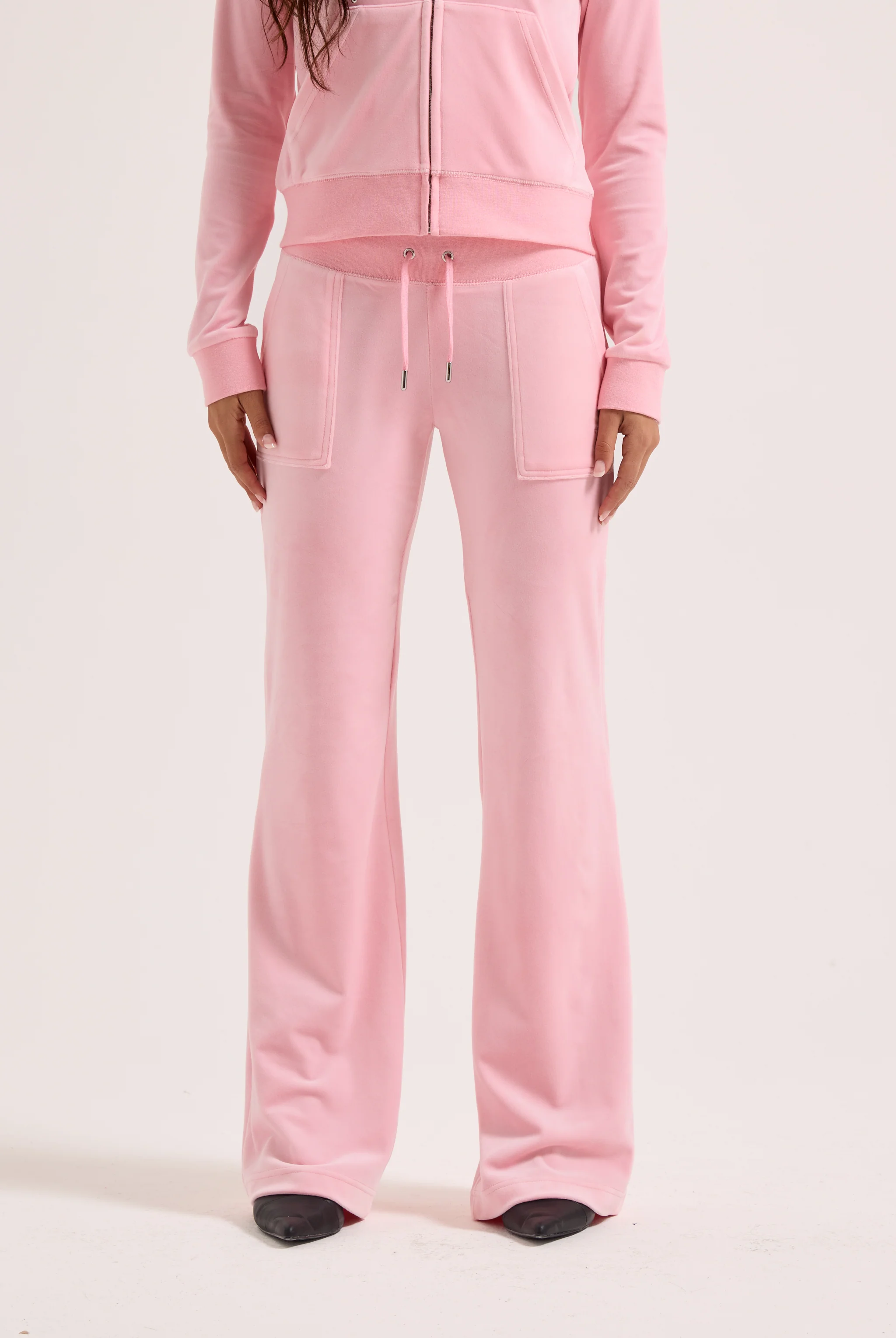 JUICY PINK  LOW RISE FLARE CLASSIC VELOUR TRACK PANT - Image 6