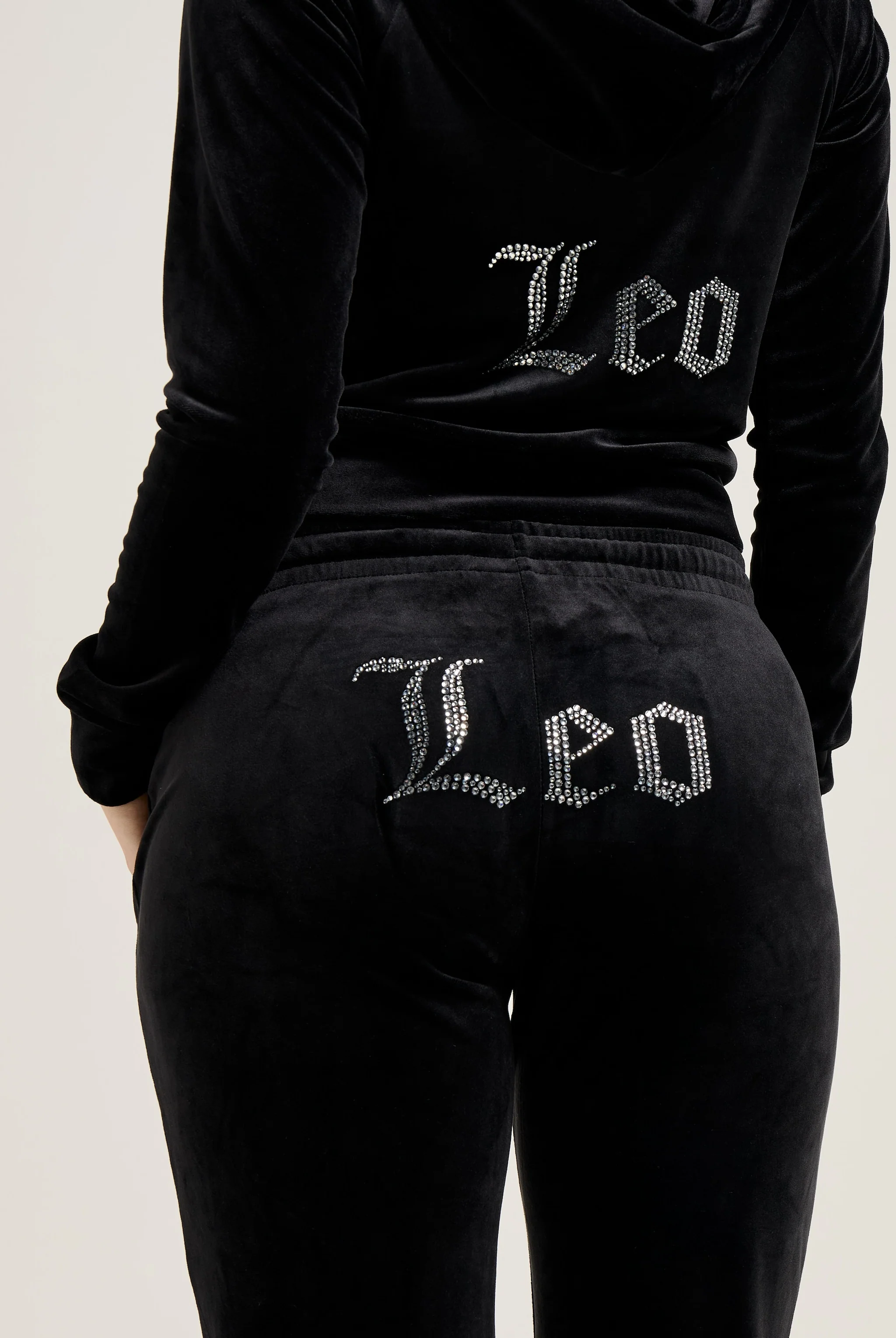 'LEO' BLACK DIAMANTÉ VELOUR ZIP-THROUGH HOODIE - Image 11