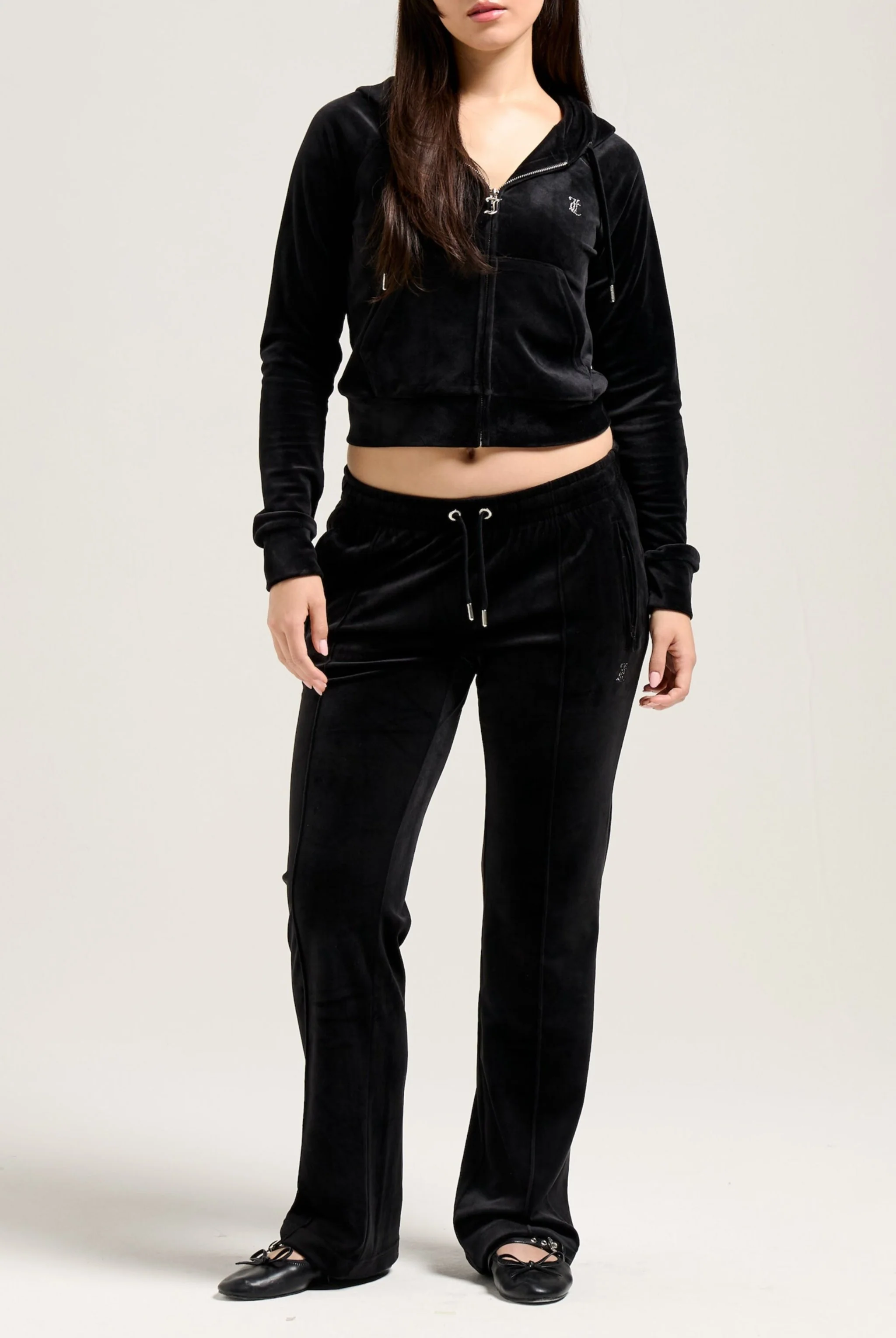 'LEO' BLACK DIAMANTÉ VELOUR ZIP-THROUGH HOODIE - Image 12